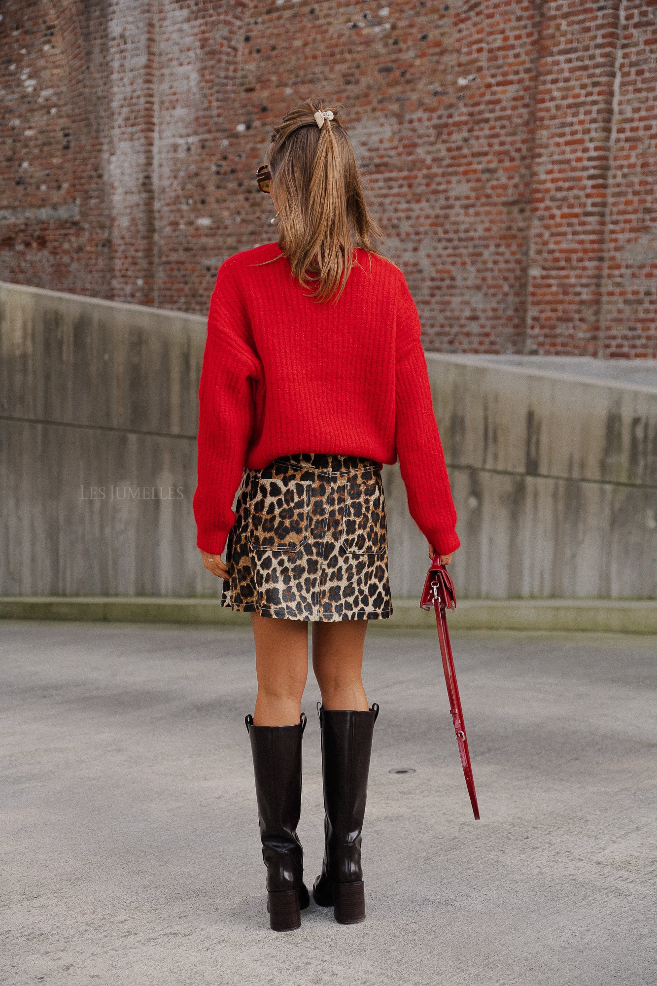 OBJMilu LS V-neck knit flame scarlet