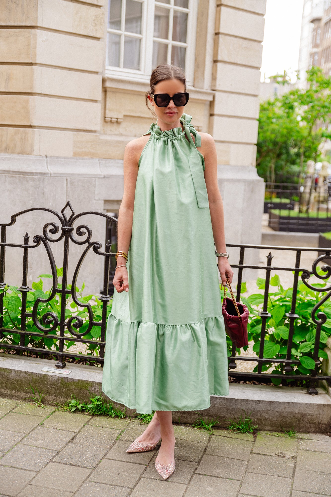 Robe longue dos nu Ella vert menthe