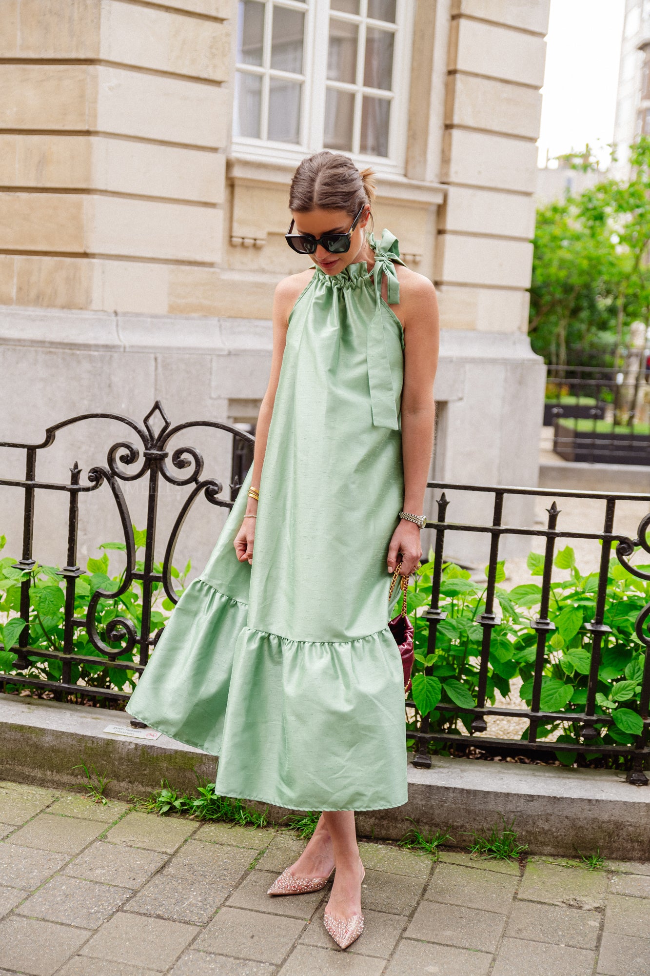 Robe longue dos nu Ella vert menthe