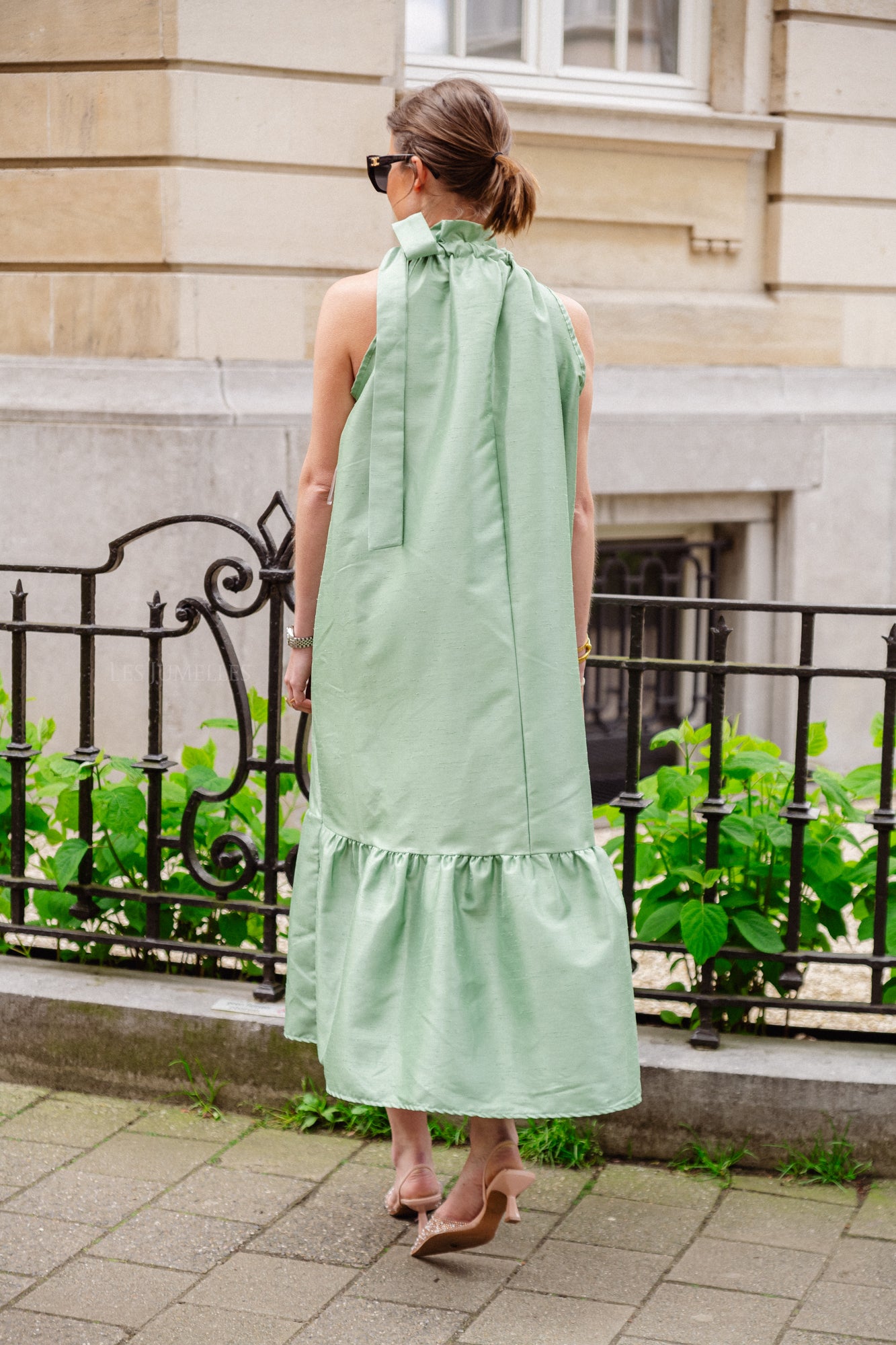 Robe longue dos nu Ella vert menthe