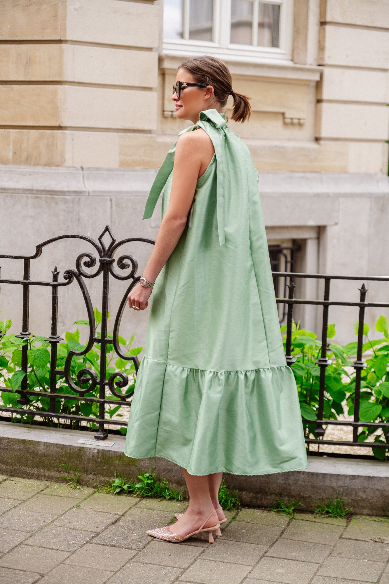 Robe longue dos nu Ella vert menthe