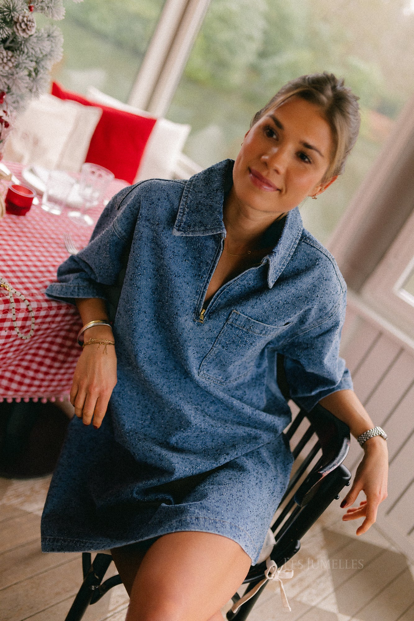 OBJFrida 3/4 sleeve dress light blue denim