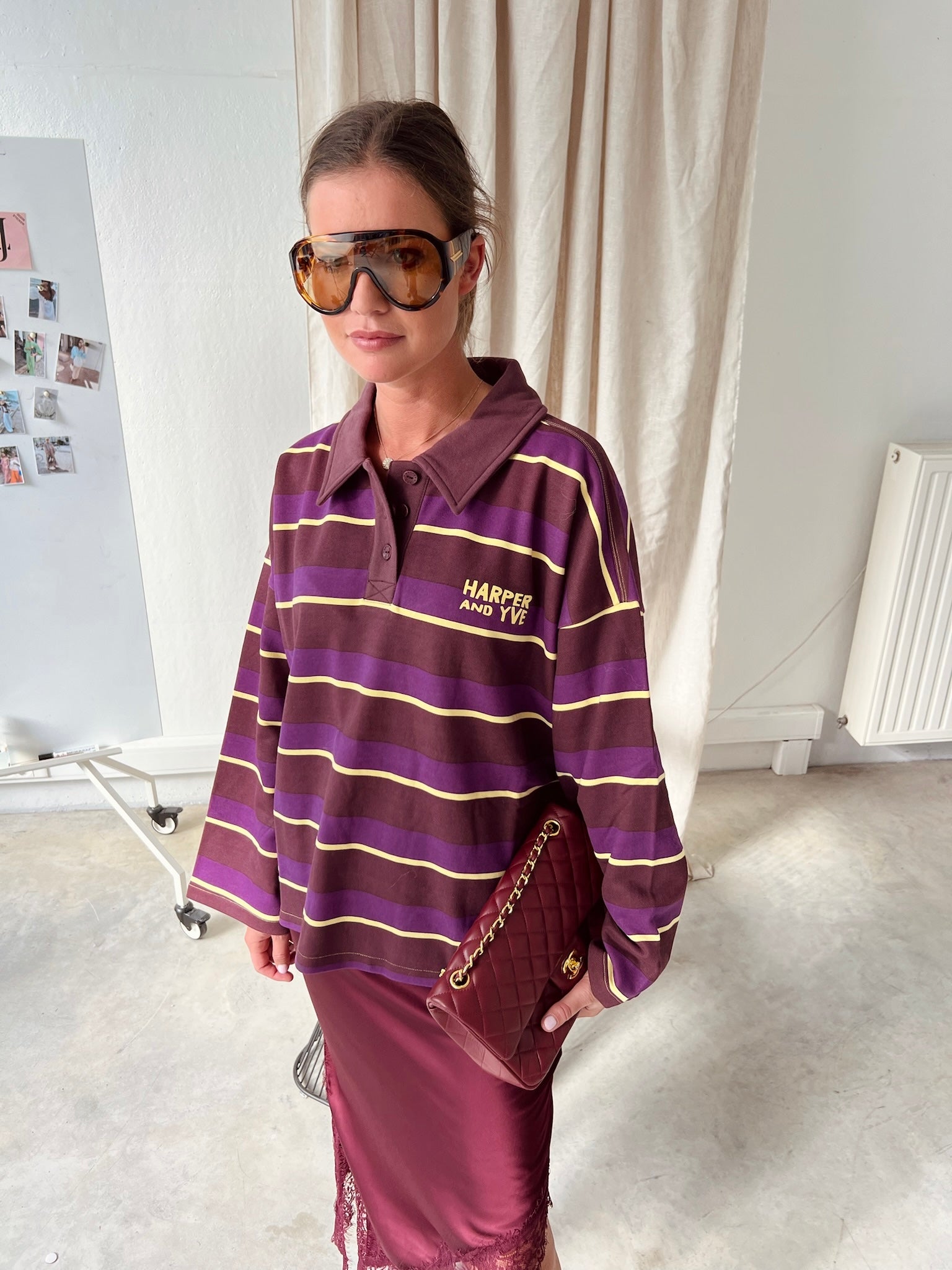 Pollie jumper multi stripe purple