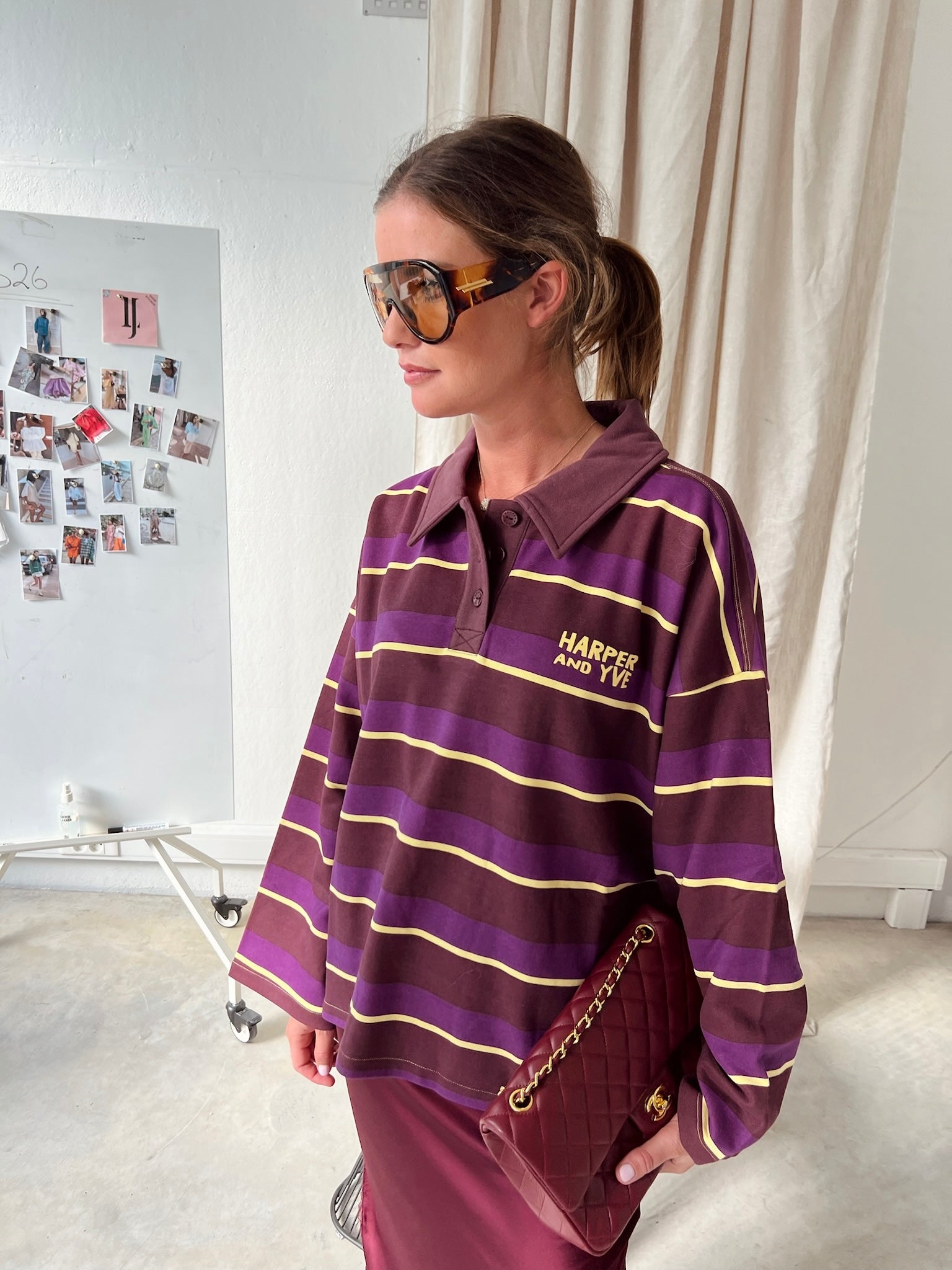 Pollie jumper multi stripe purple