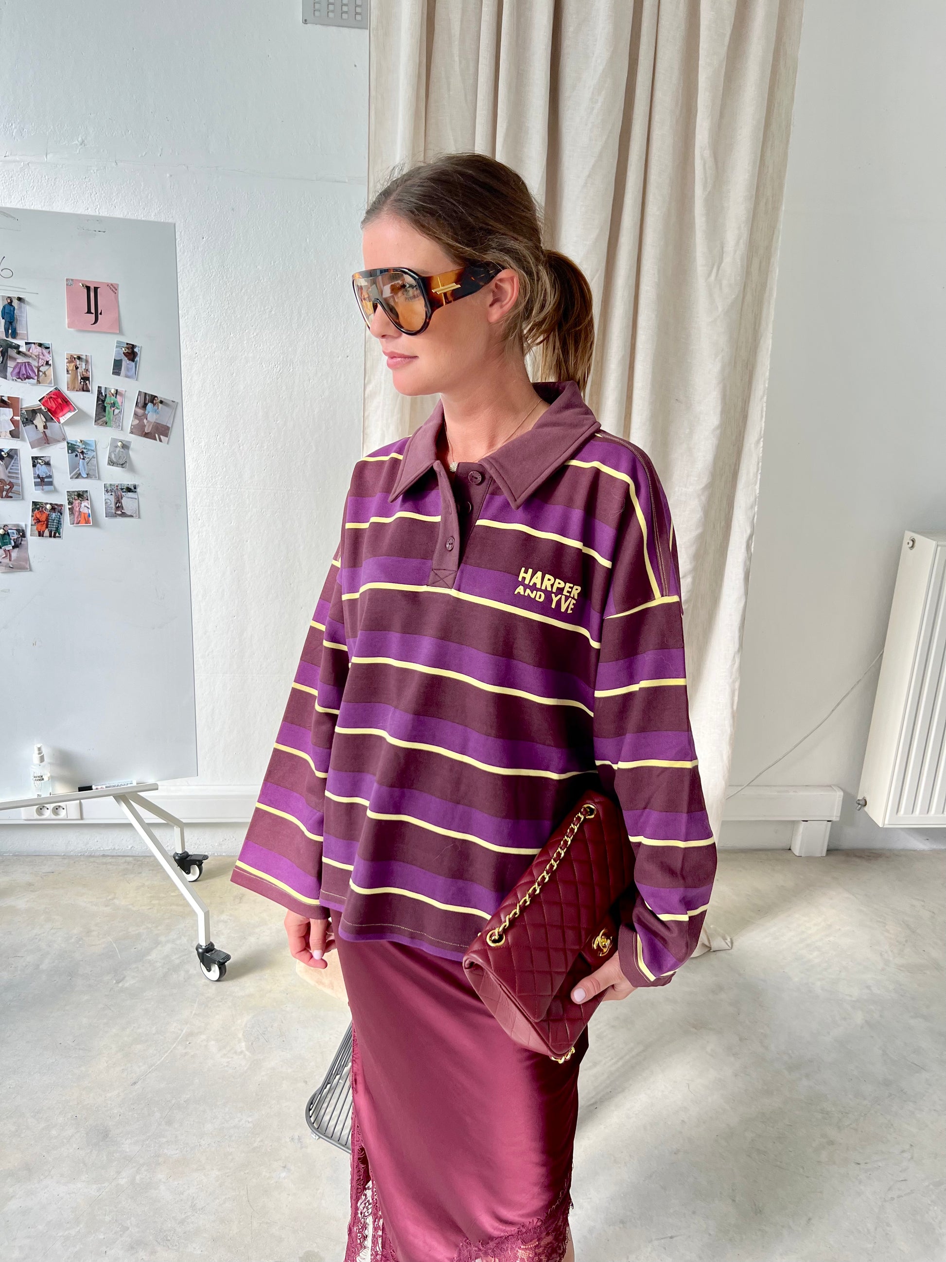 Pollie jumper multi stripe purple