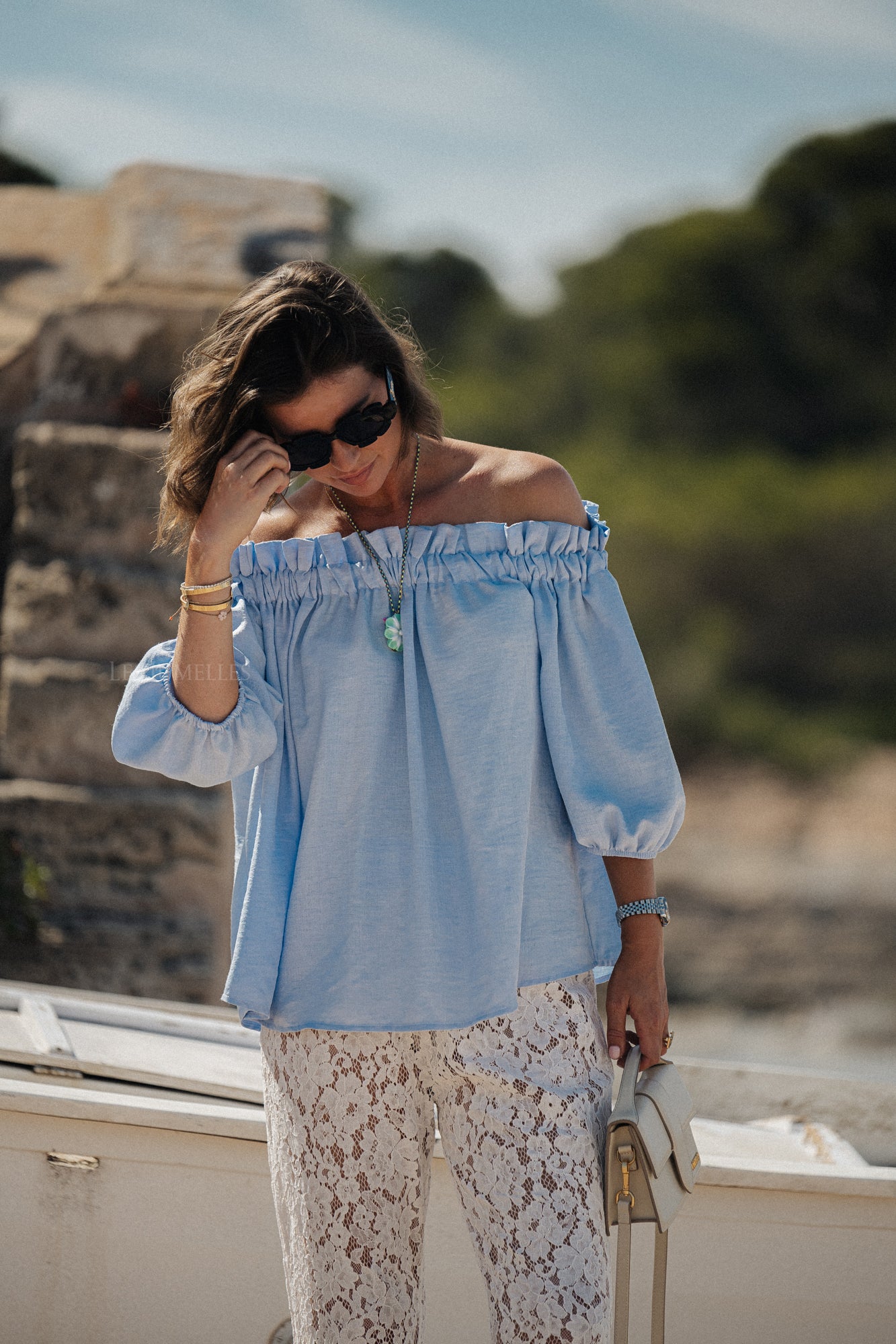 Anabel off shoulder blouse baby blue