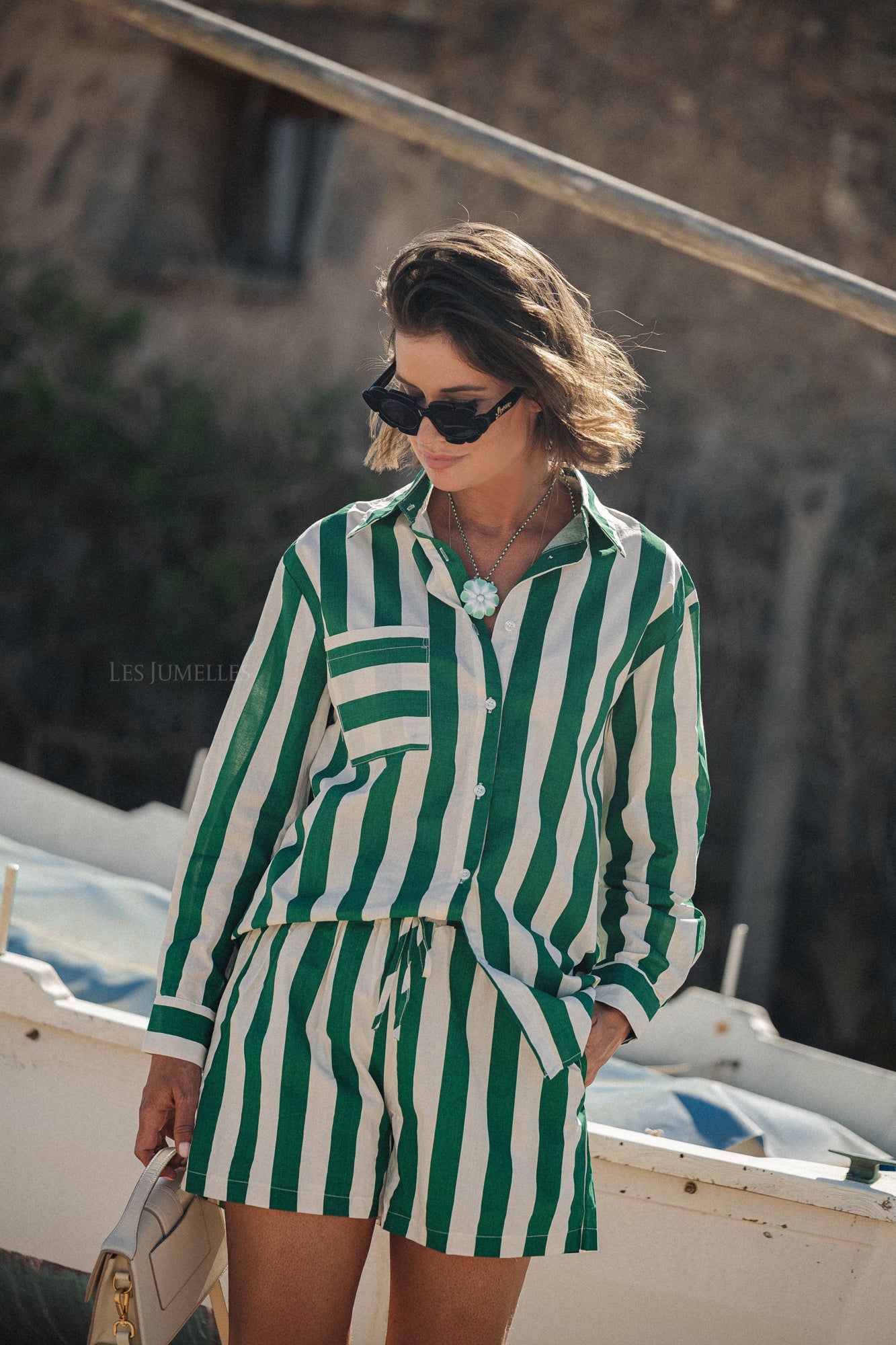 Summer striped shorts ecru/green