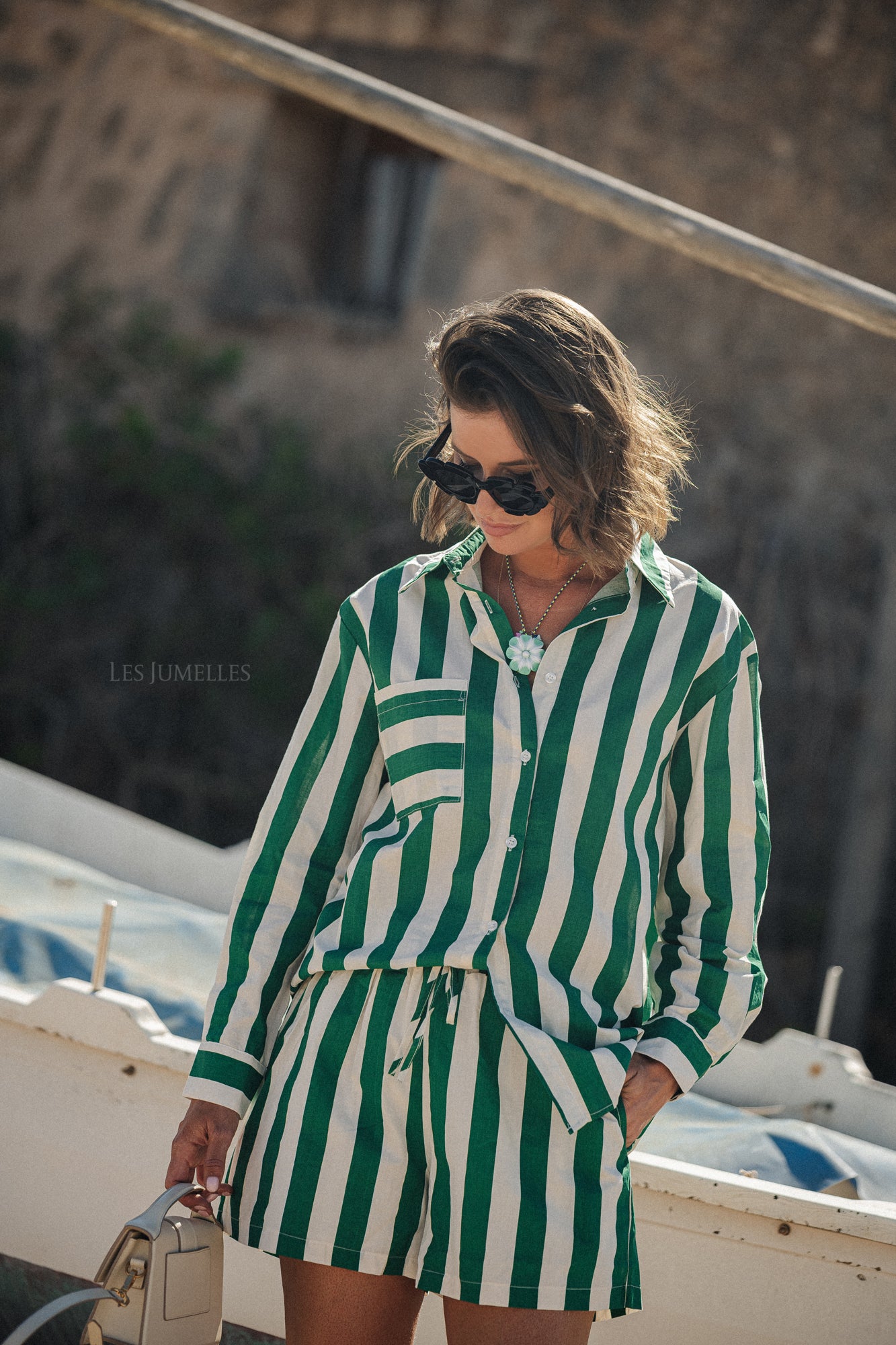 Summer striped shorts ecru/green