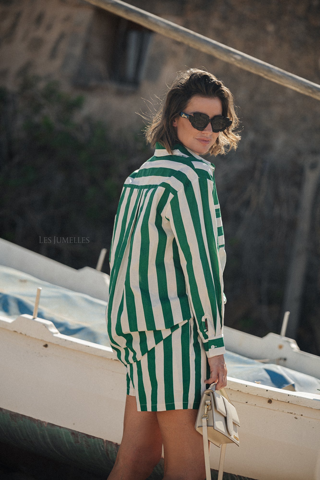 Summer striped shirt ecru/green