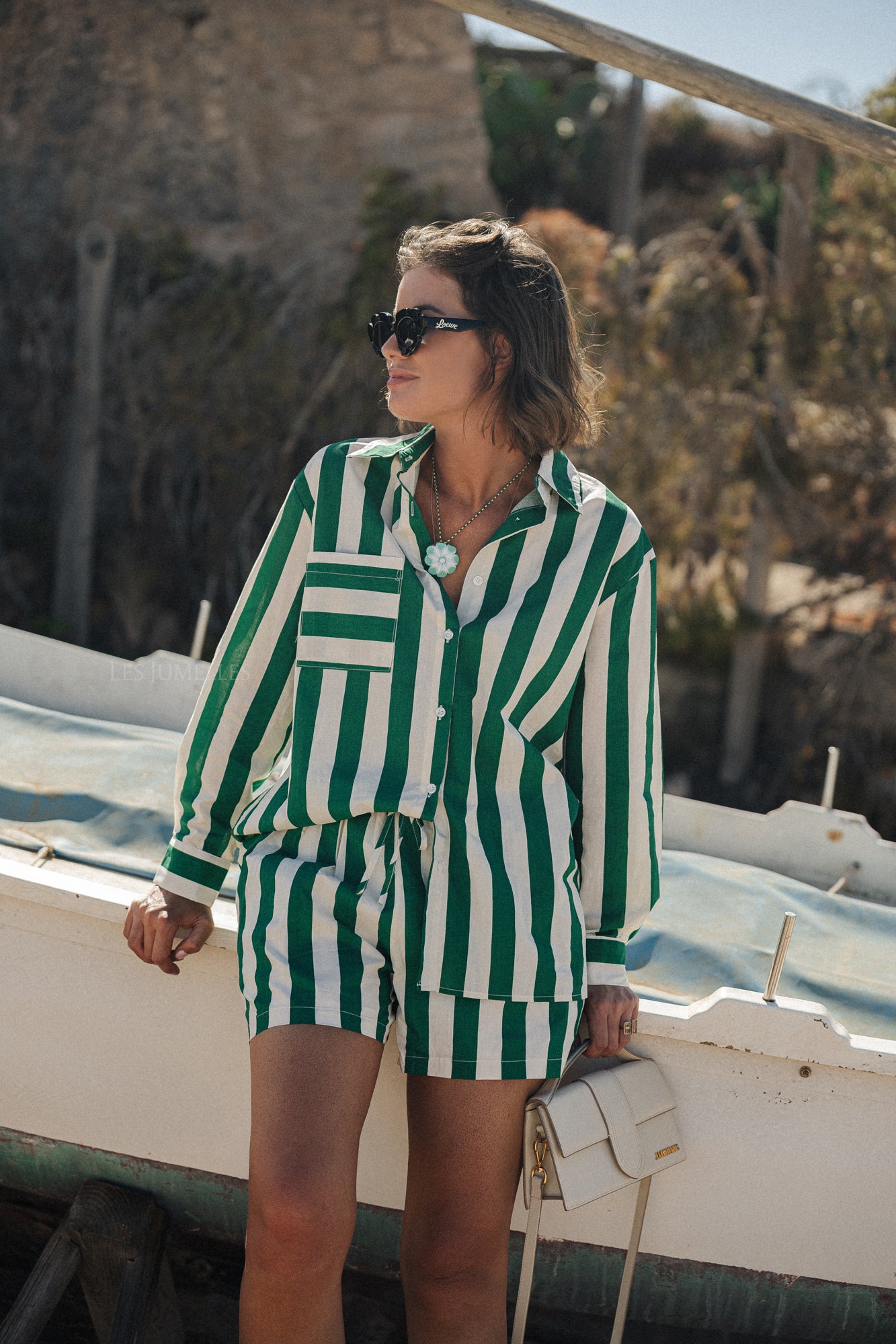 Summer striped shirt ecru/green