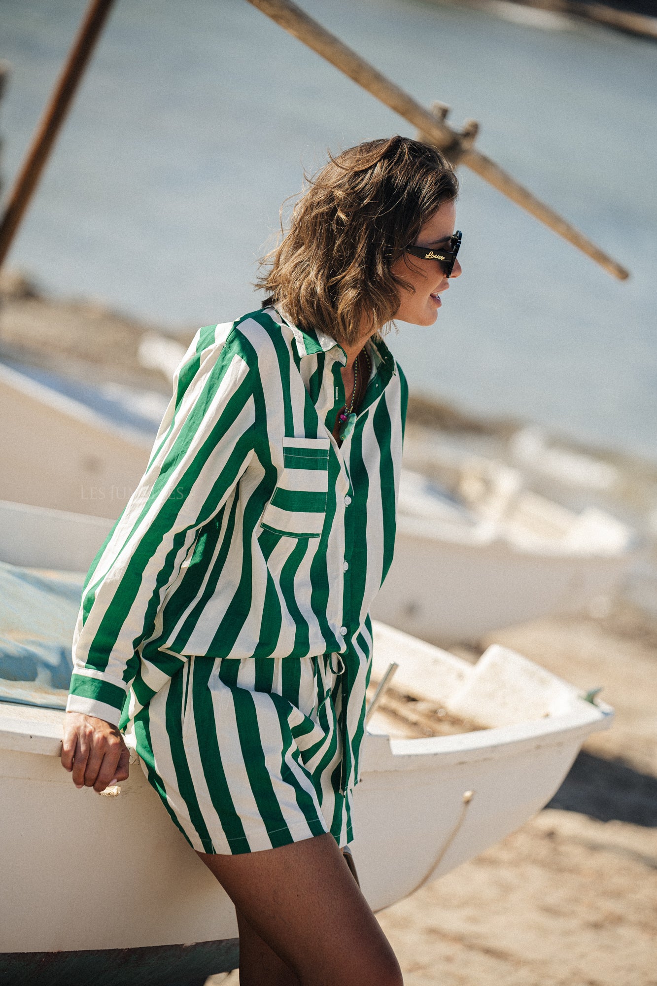 Summer striped shirt ecru/green