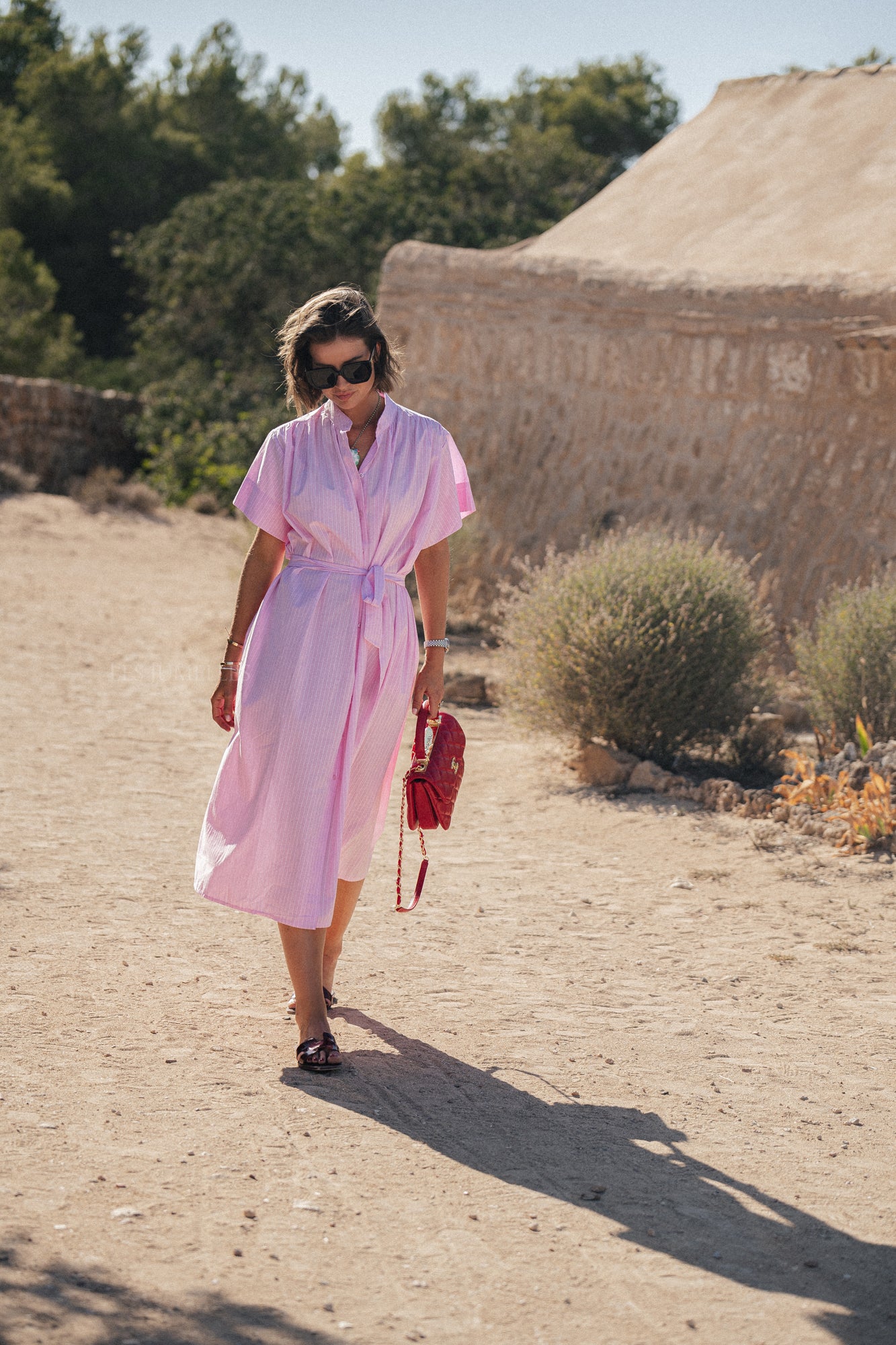 Esmee gestreiftes Maxikleid Rosa