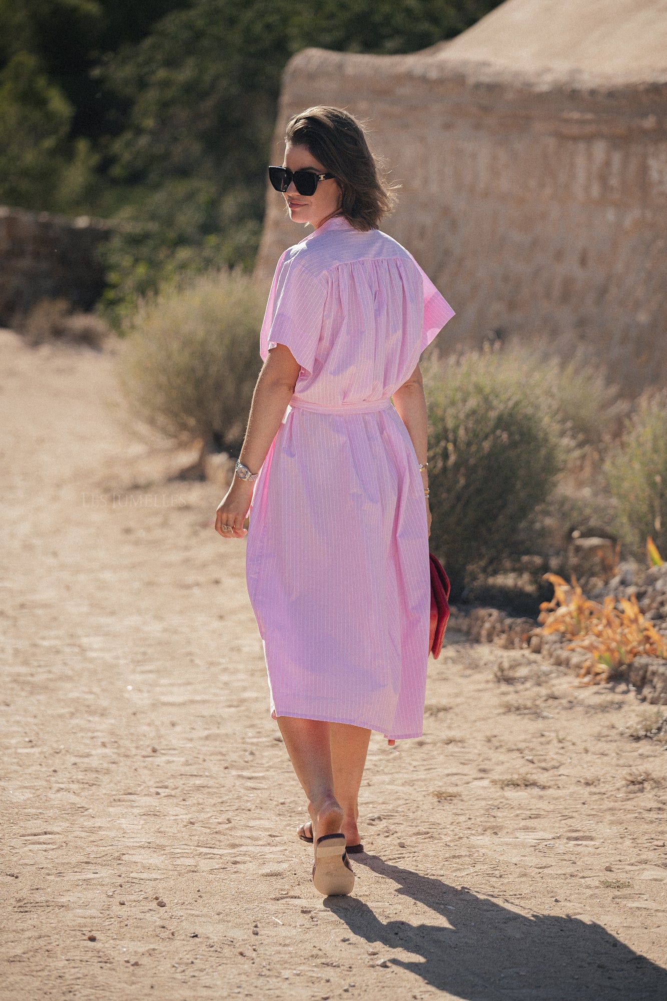 Esmee gestreiftes Maxikleid Rosa