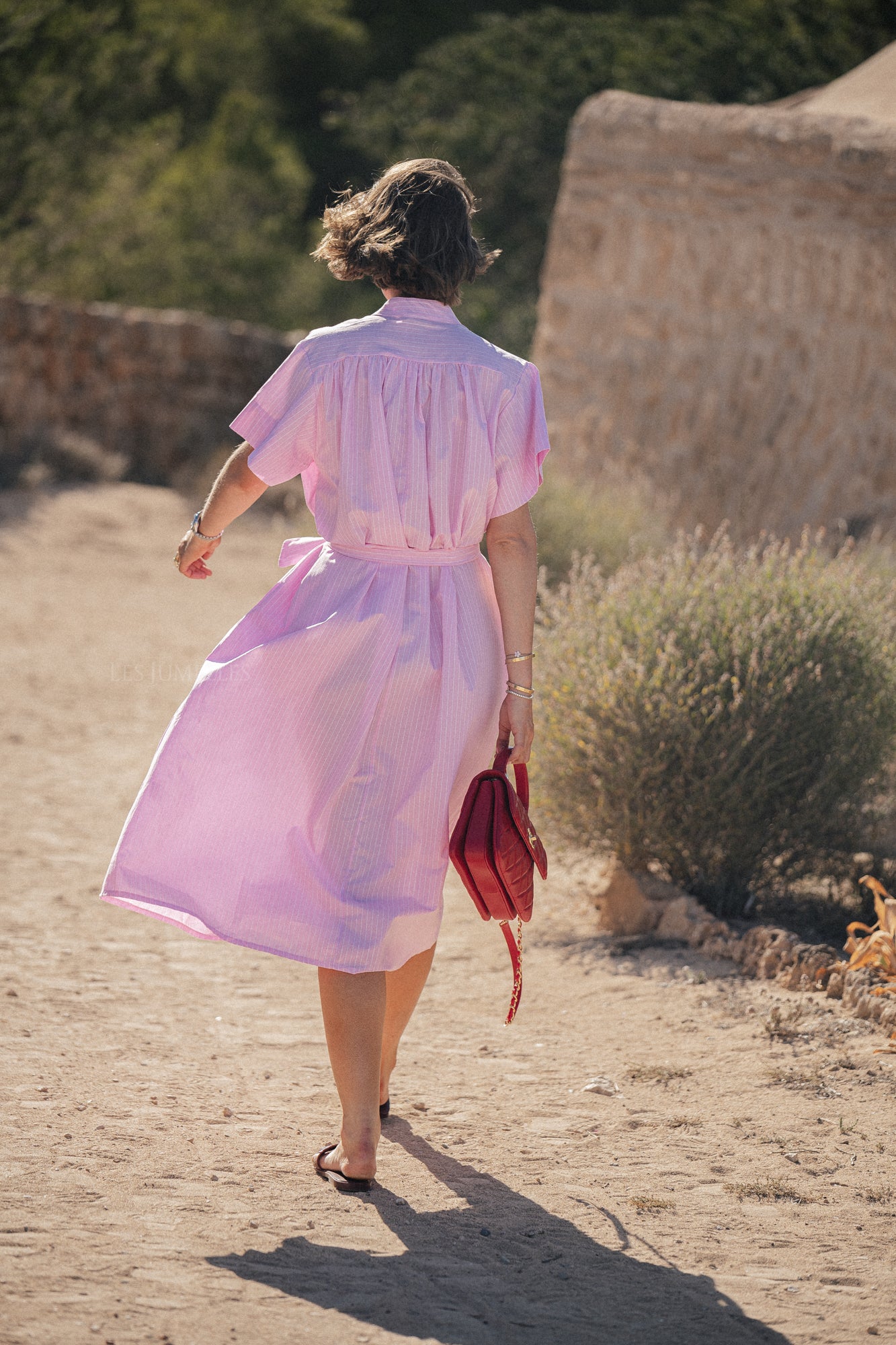 Esmee gestreiftes Maxikleid Rosa