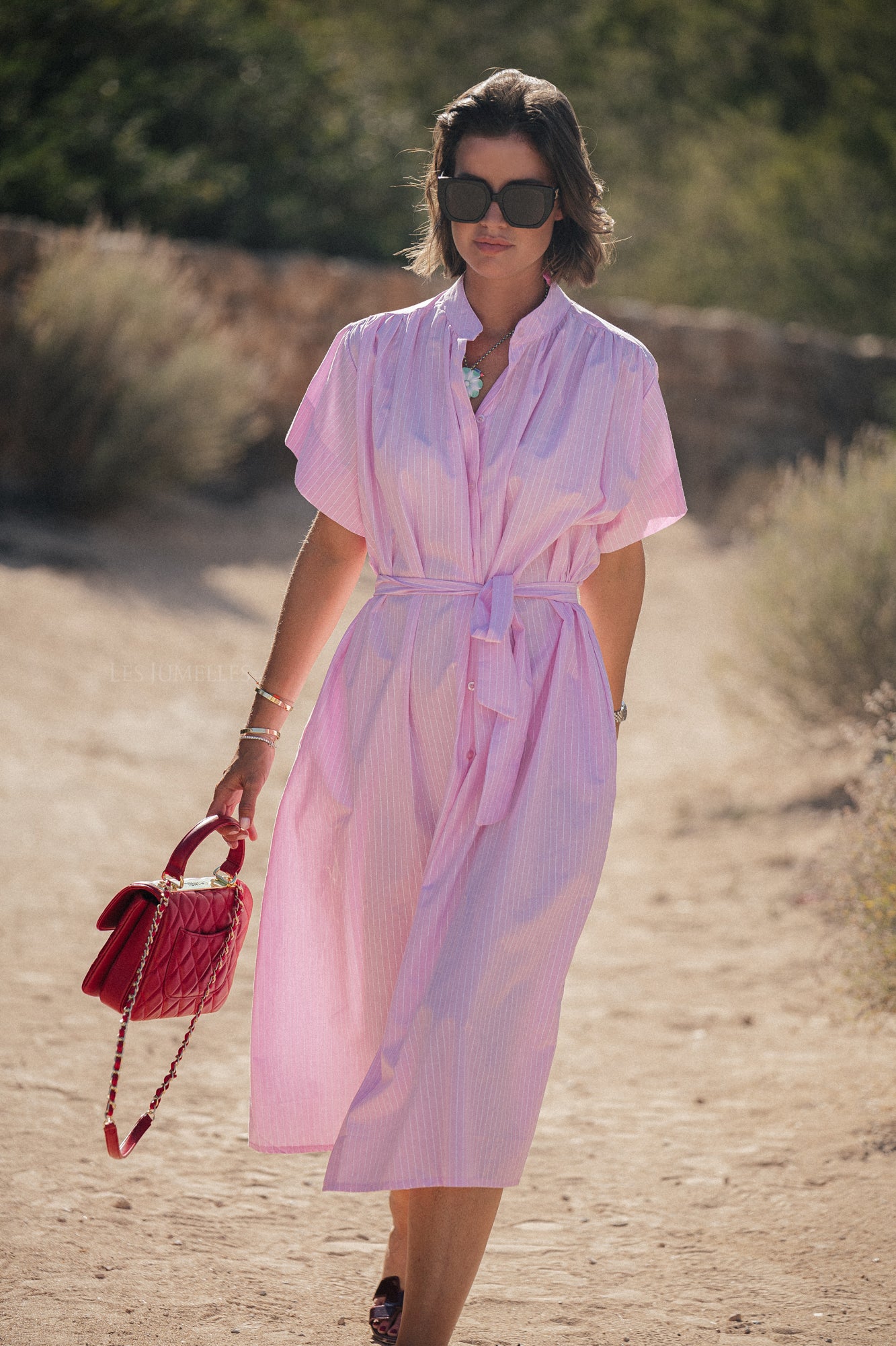 Esmee gestreiftes Maxikleid Rosa