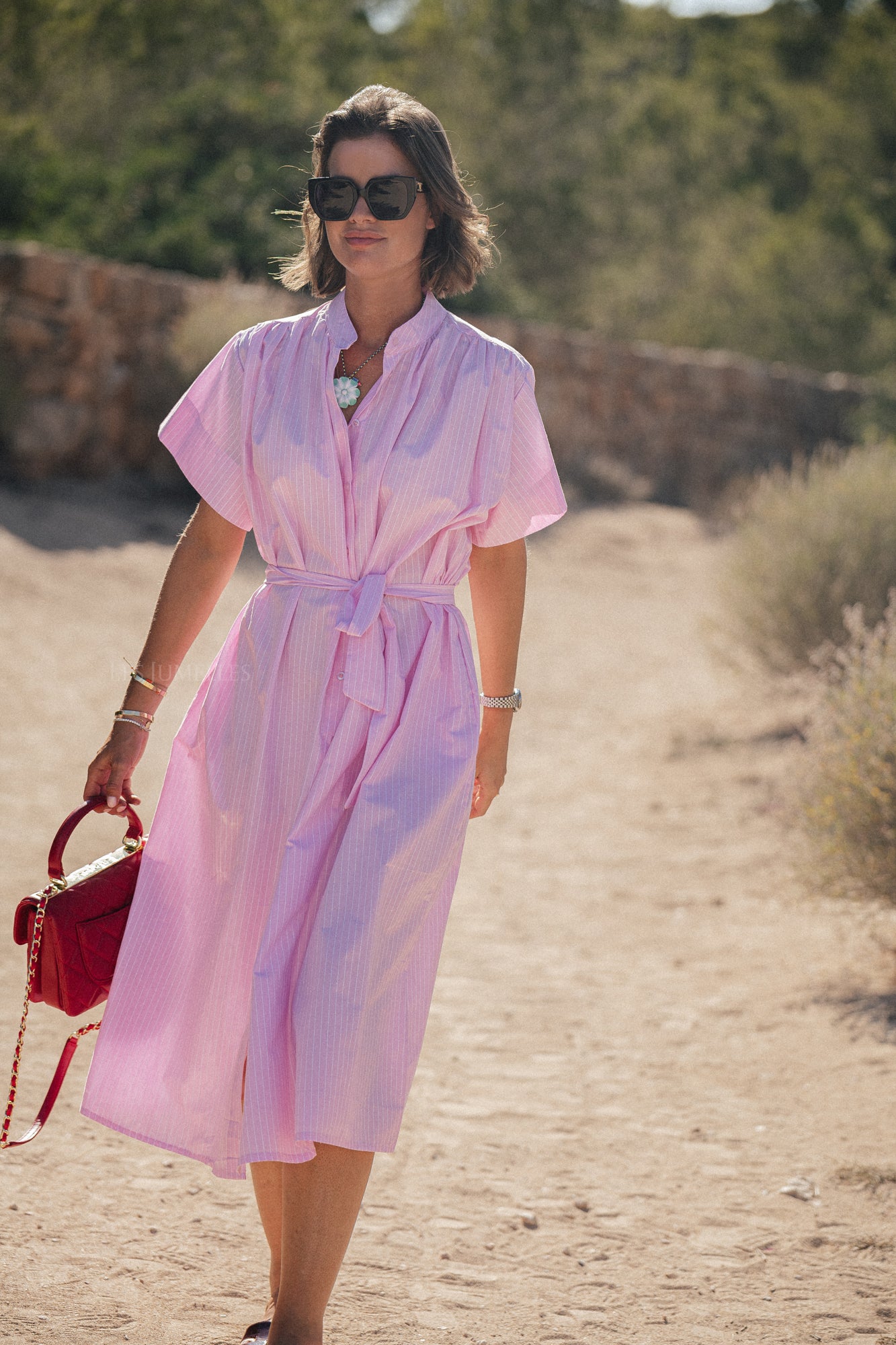 Esmee gestreiftes Maxikleid Rosa