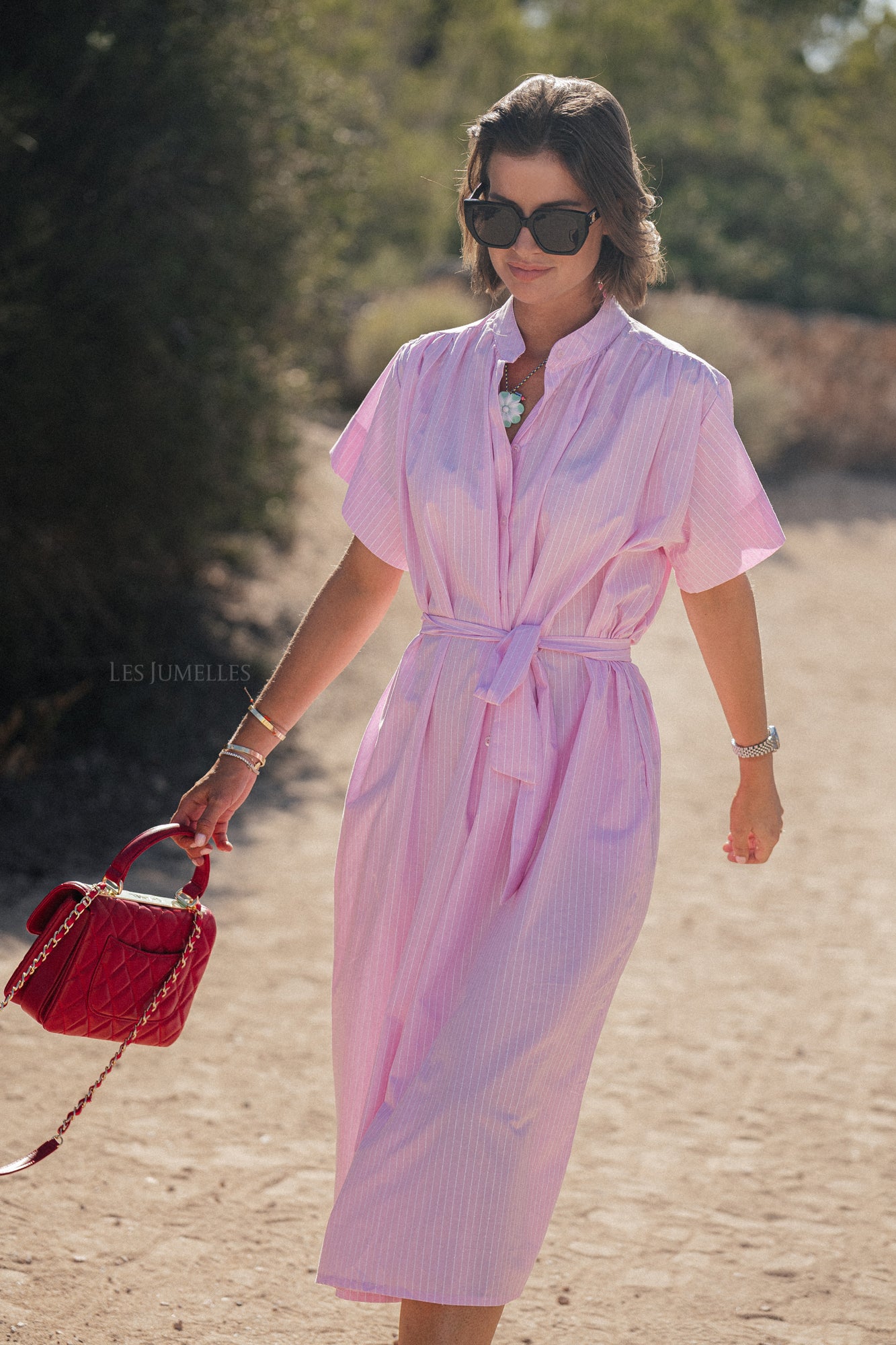 Esmee gestreiftes Maxikleid Rosa
