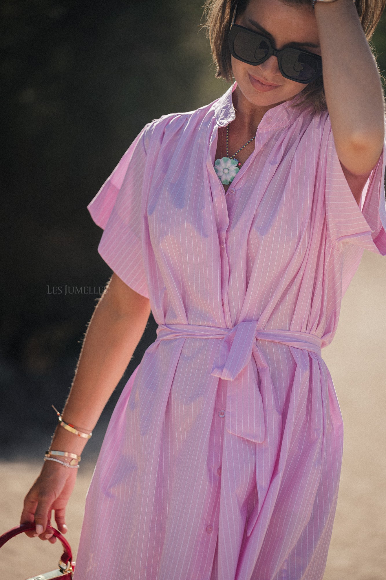 Esmee gestreiftes Maxikleid Rosa