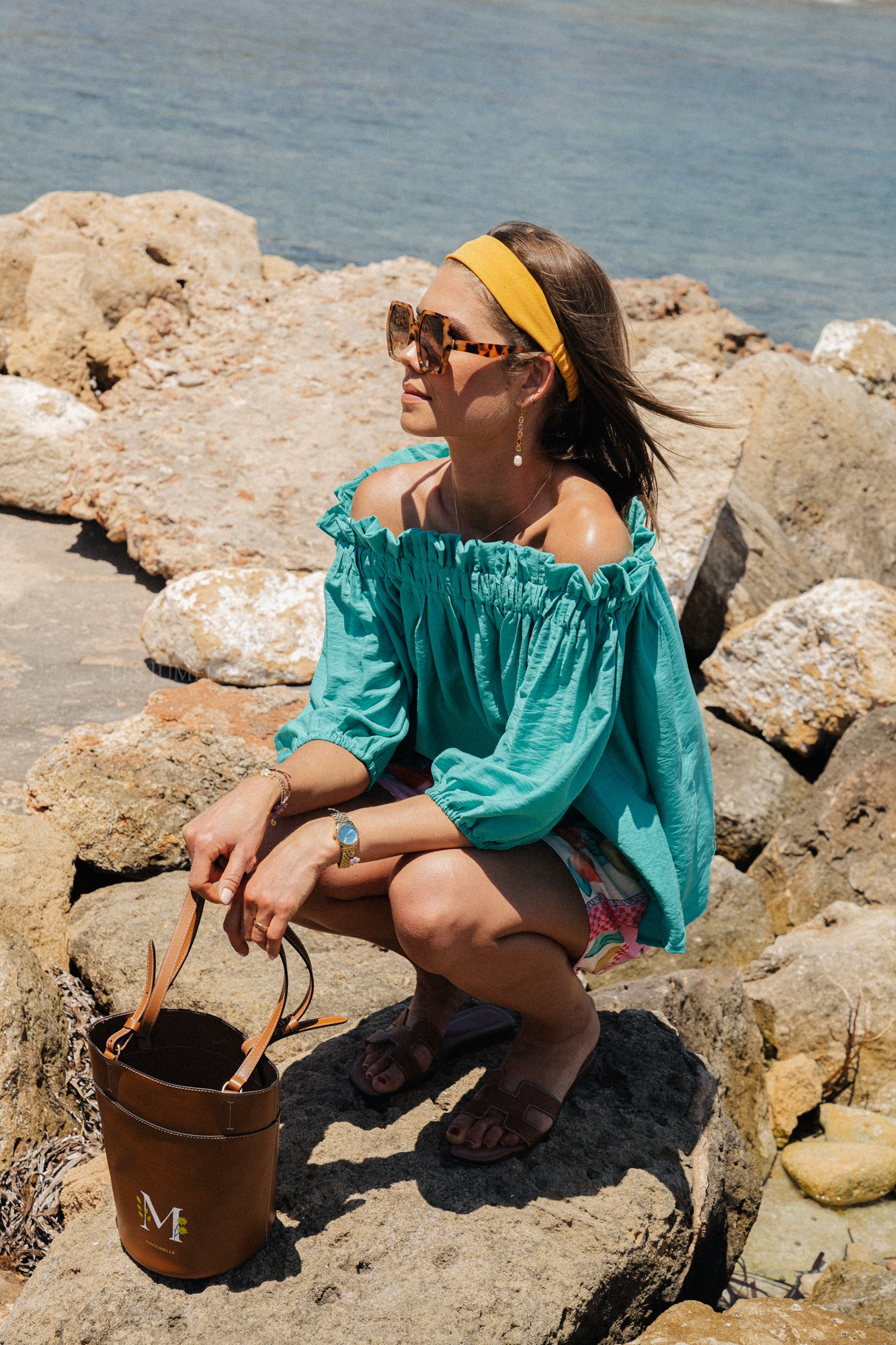 Anabel Off-Shoulder Bluse Aqua