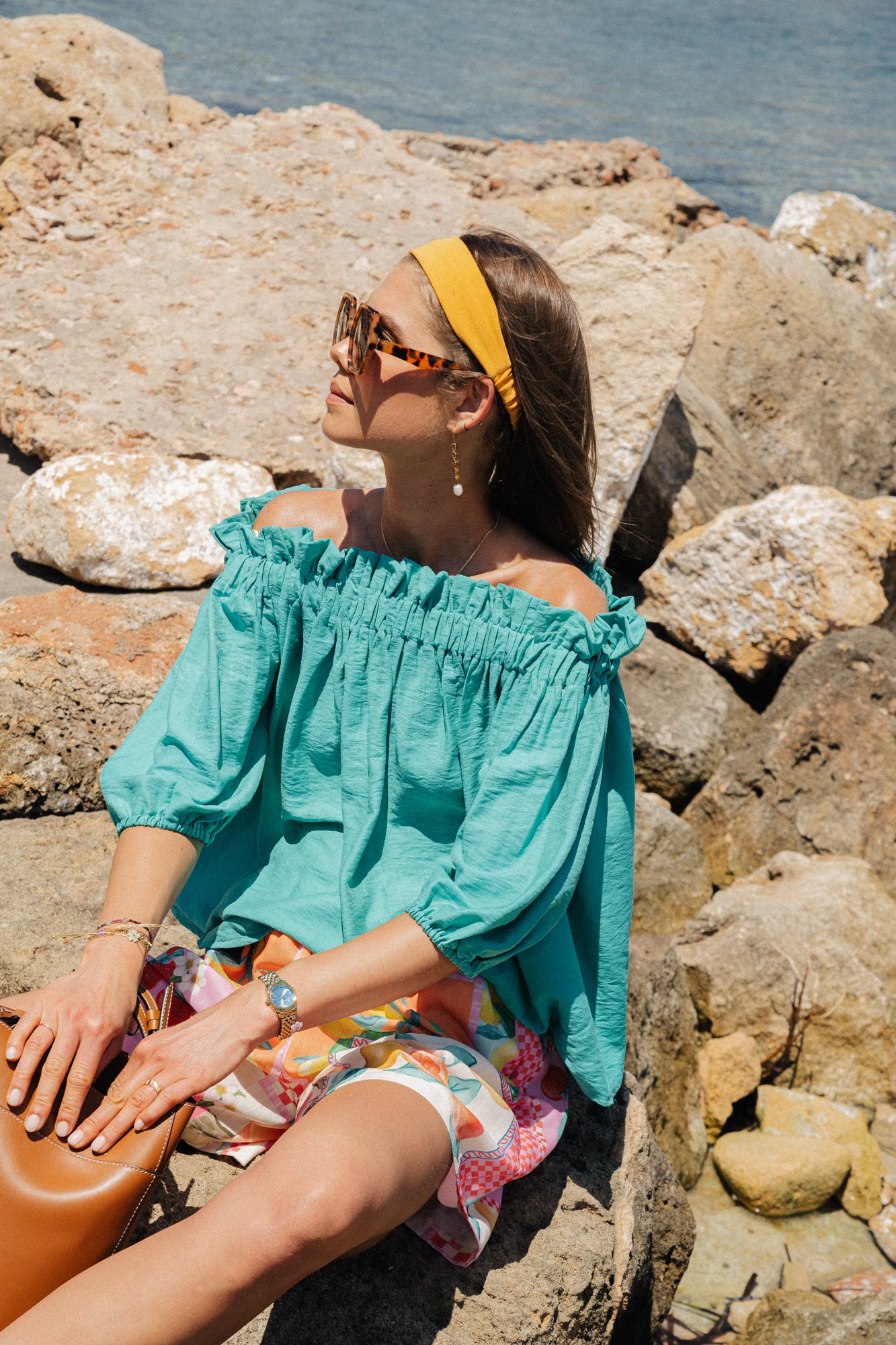 Anabel Off-Shoulder Bluse Aqua