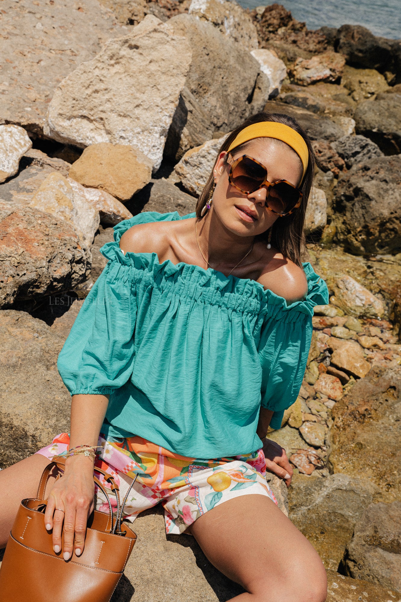 Anabel Off-Shoulder Bluse Aqua