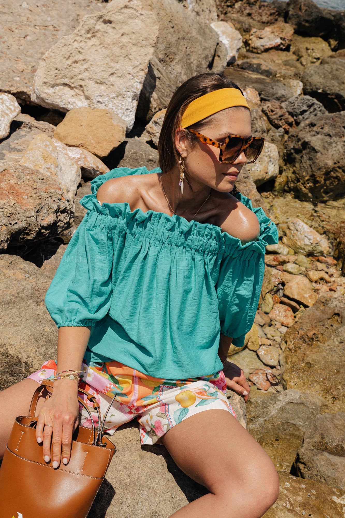 Anabel Off-Shoulder Bluse Aqua
