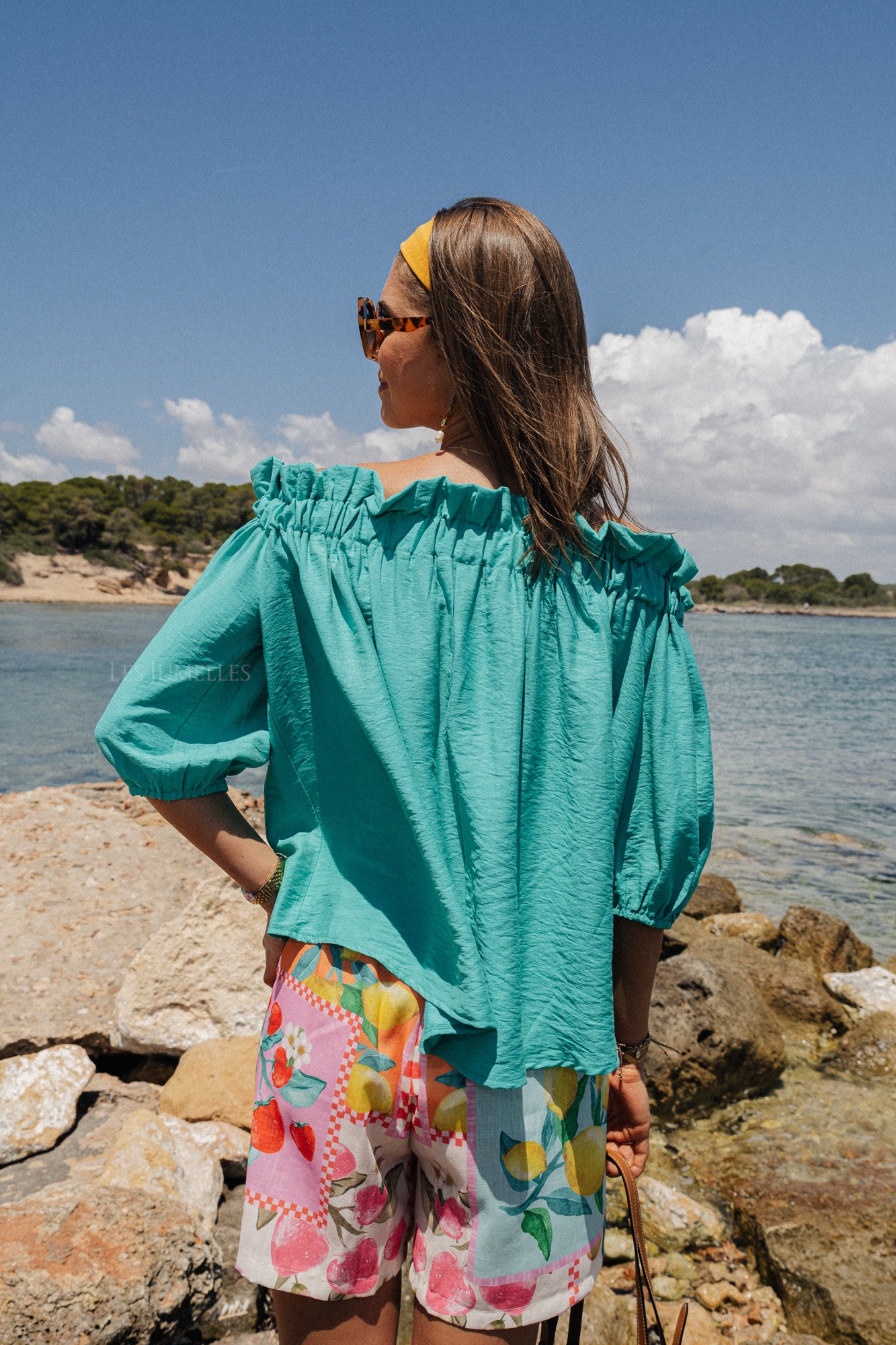 Anabel Off-Shoulder Bluse Aqua