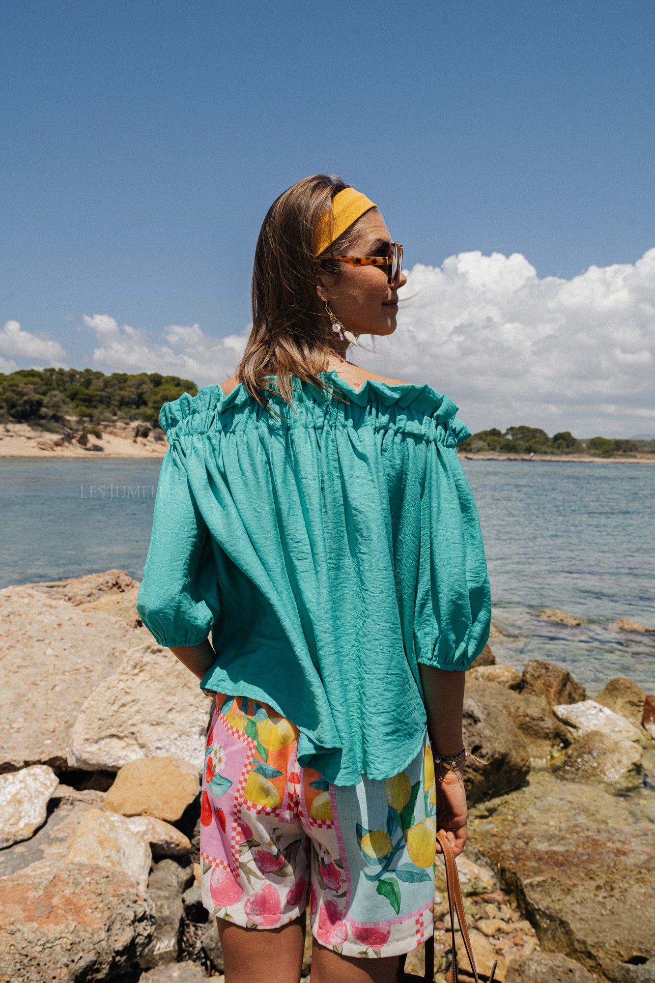Anabel Off-Shoulder Bluse Aqua