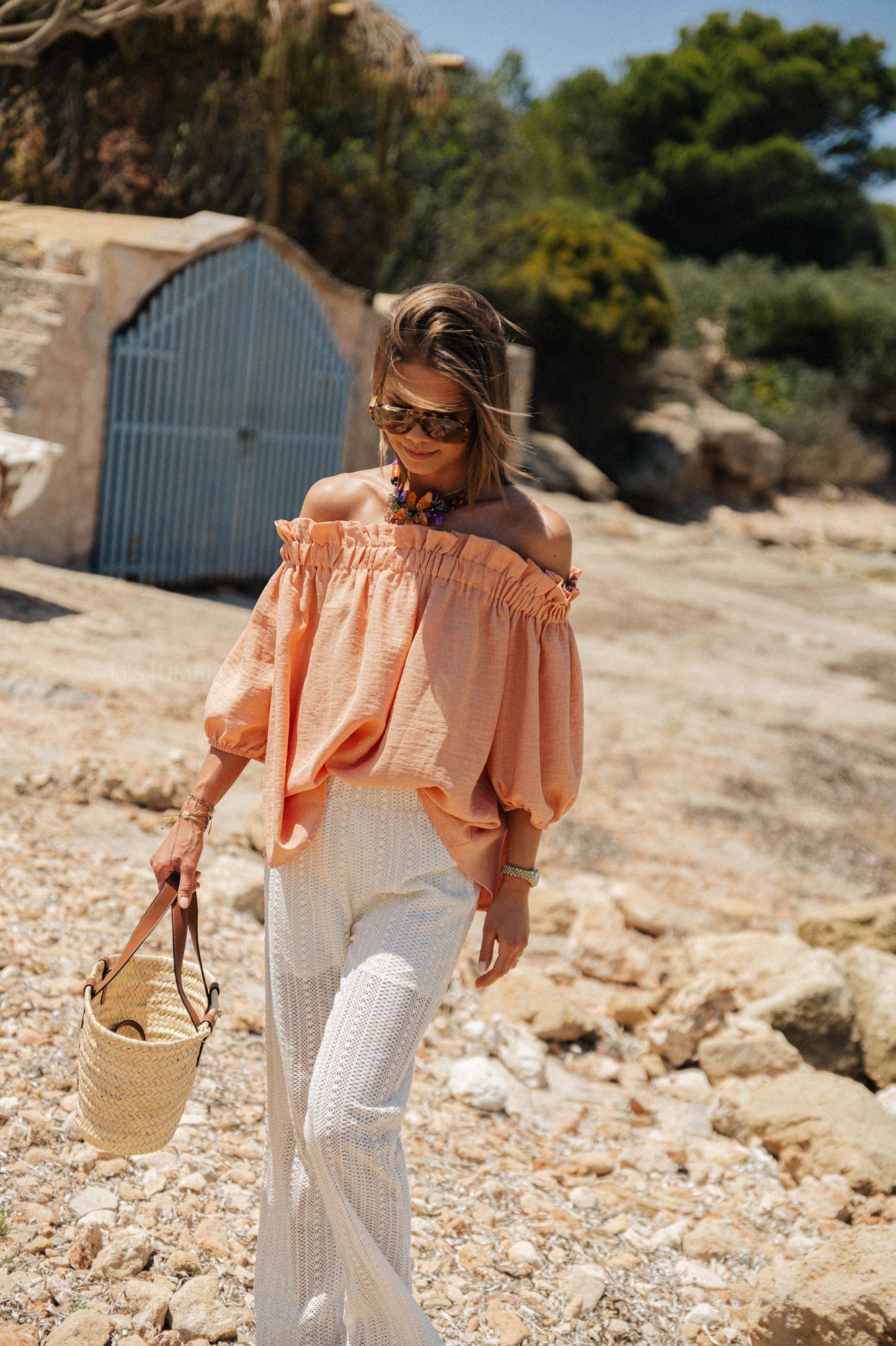 Anabel Off-Shoulder Bluse Pfirsich