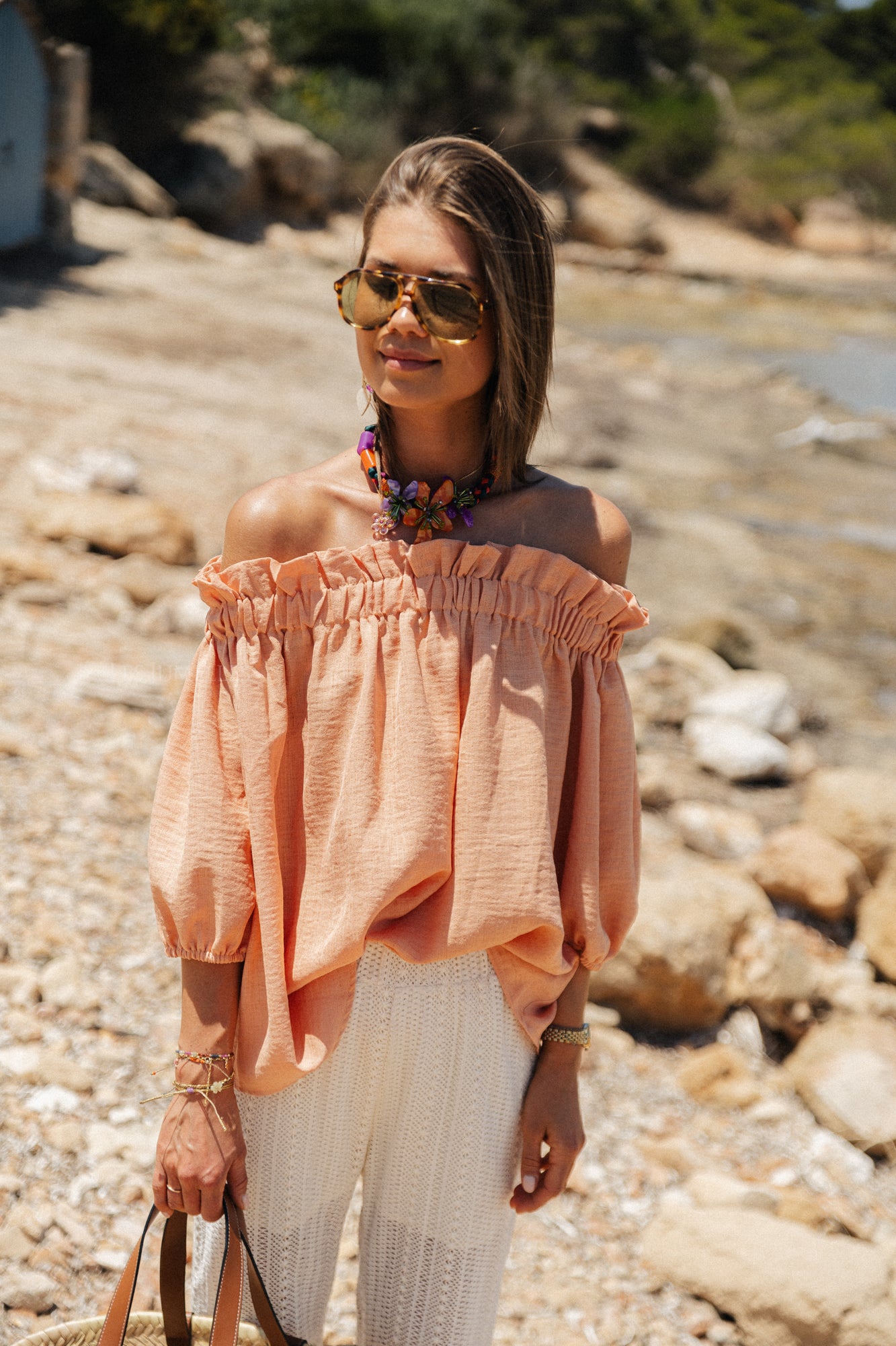Anabel Off-Shoulder Bluse Pfirsich