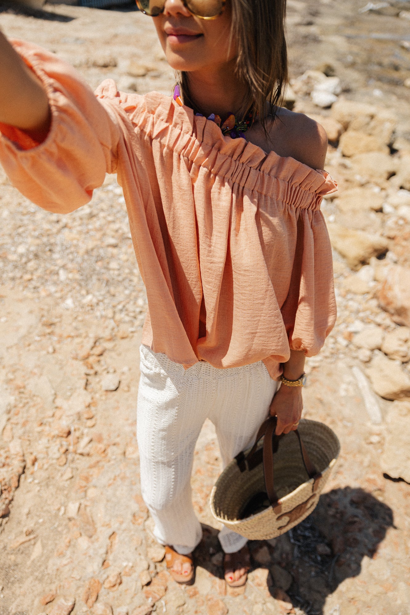 Anabel Off-Shoulder Bluse Pfirsich