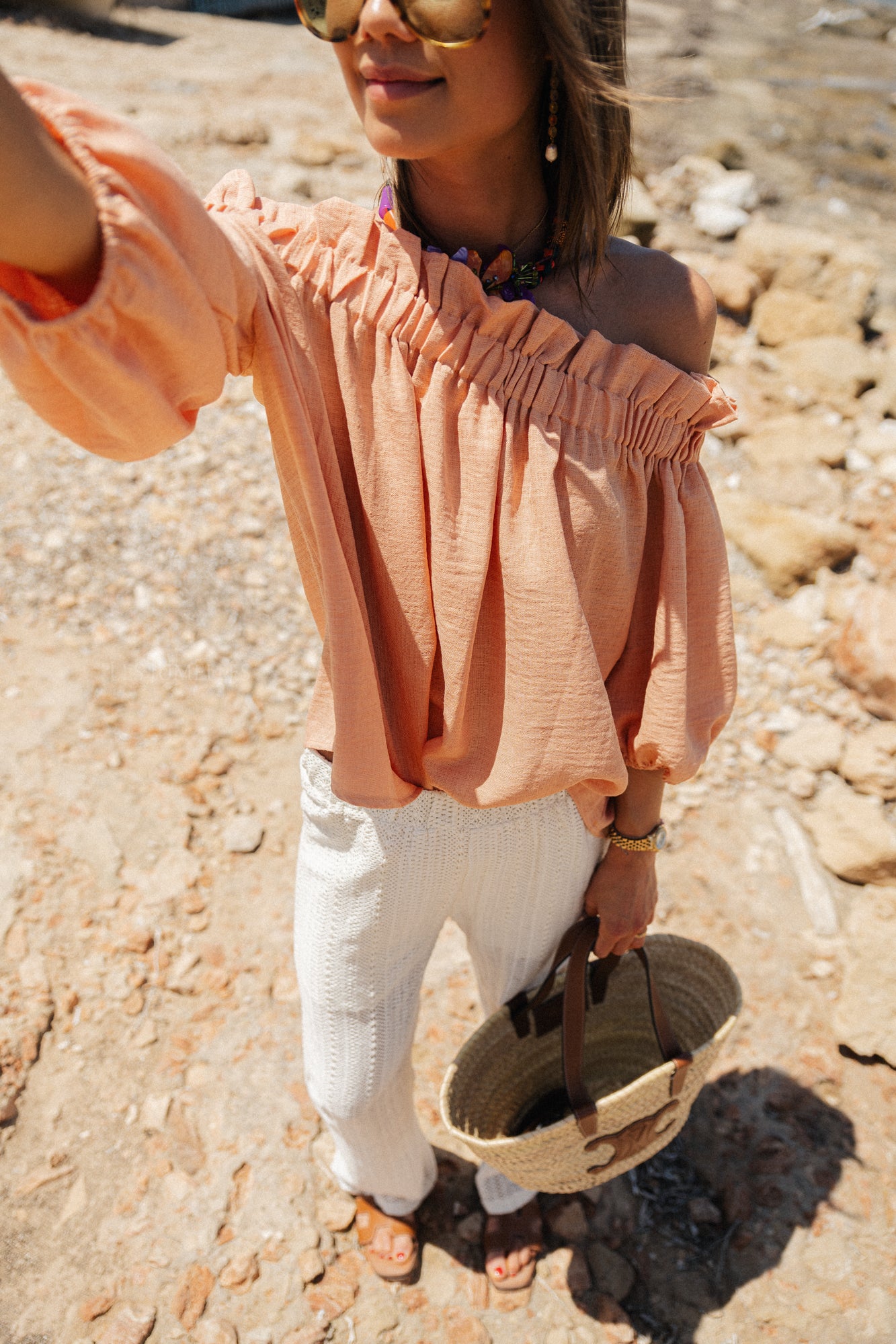 Anabel Off-Shoulder Bluse Pfirsich