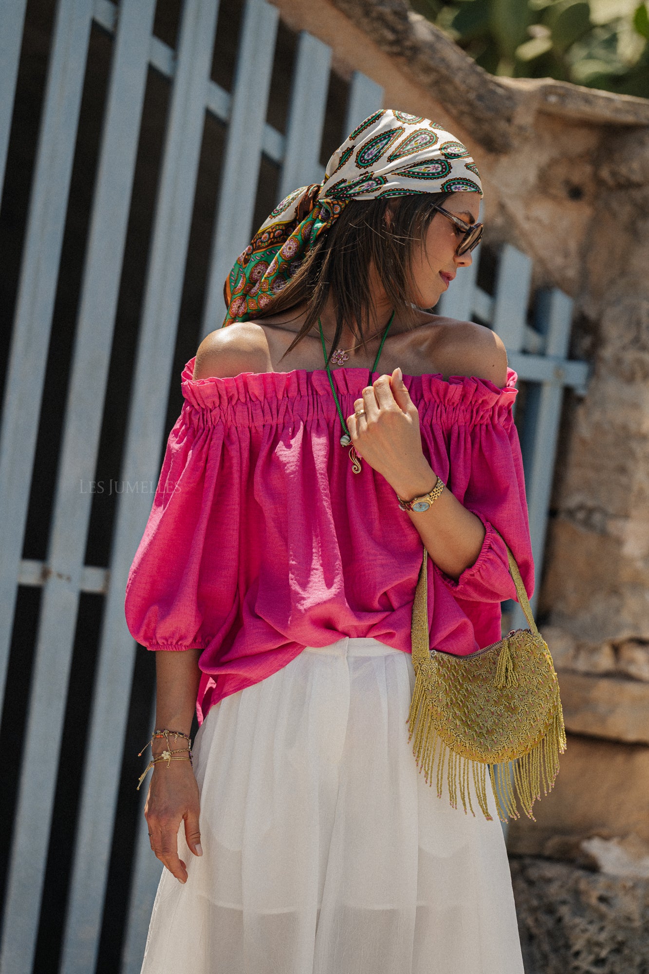 Anabel off shoulder blouse fuchsia