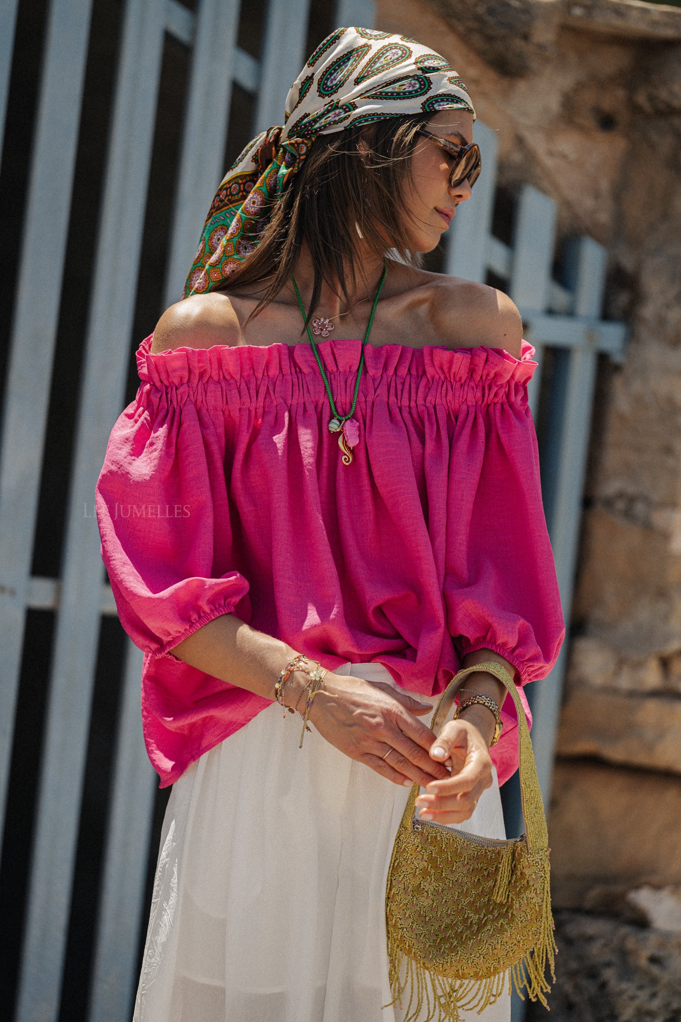 Anabel off shoulder blouse fuchsia