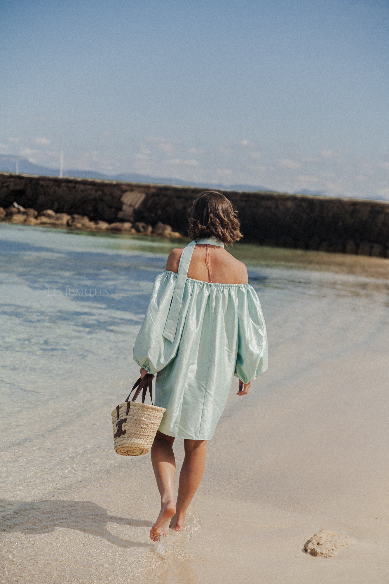 Ella Off-Shoulder Kleid in Pastellgrün