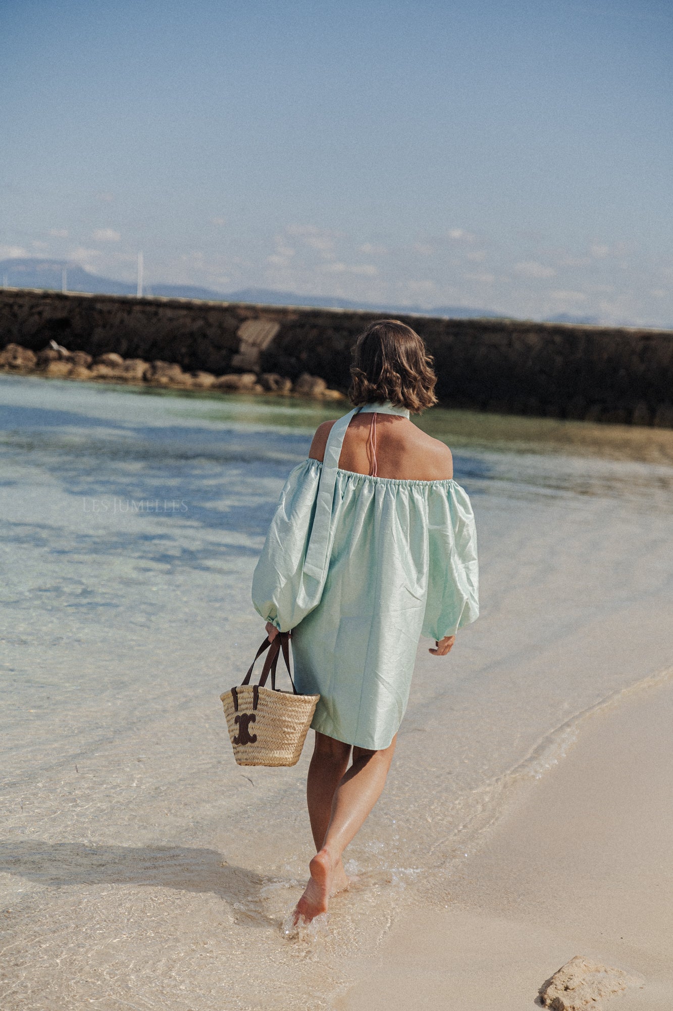 Ella Off-Shoulder Kleid in Pastellgrün