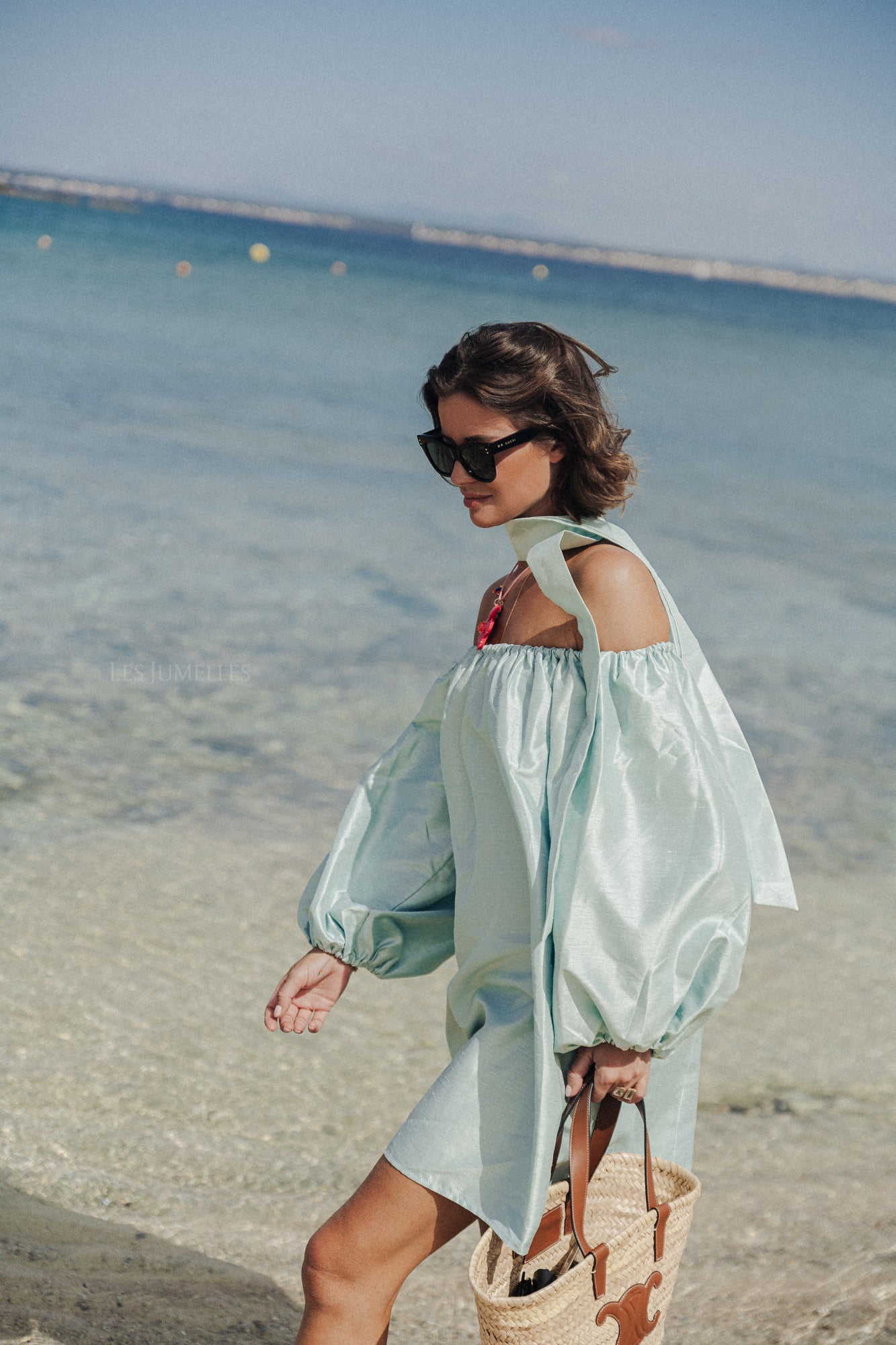 Ella Off-Shoulder Kleid in Pastellgrün