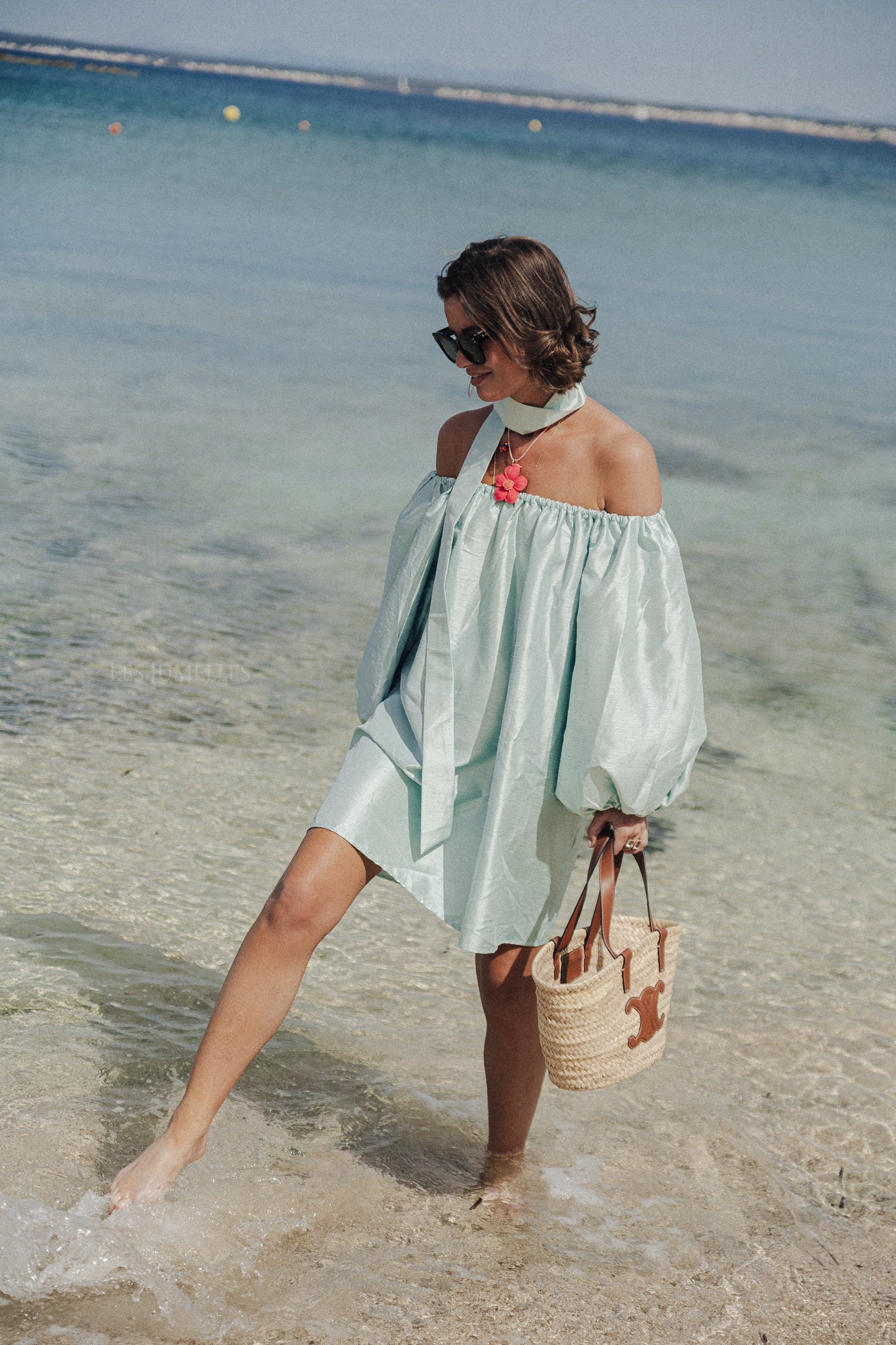 Ella Off-Shoulder Kleid in Pastellgrün