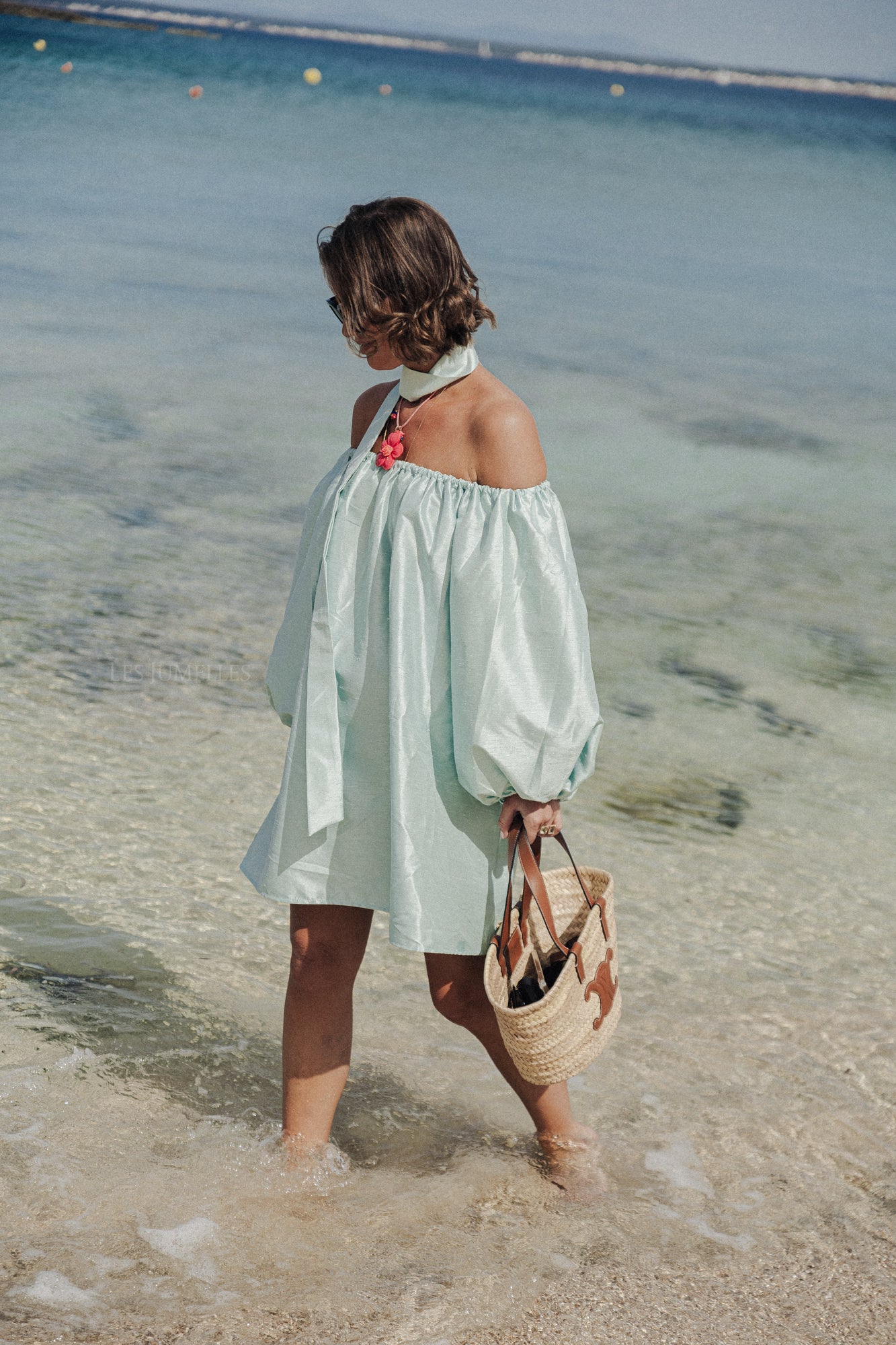 Ella Off-Shoulder Kleid in Pastellgrün