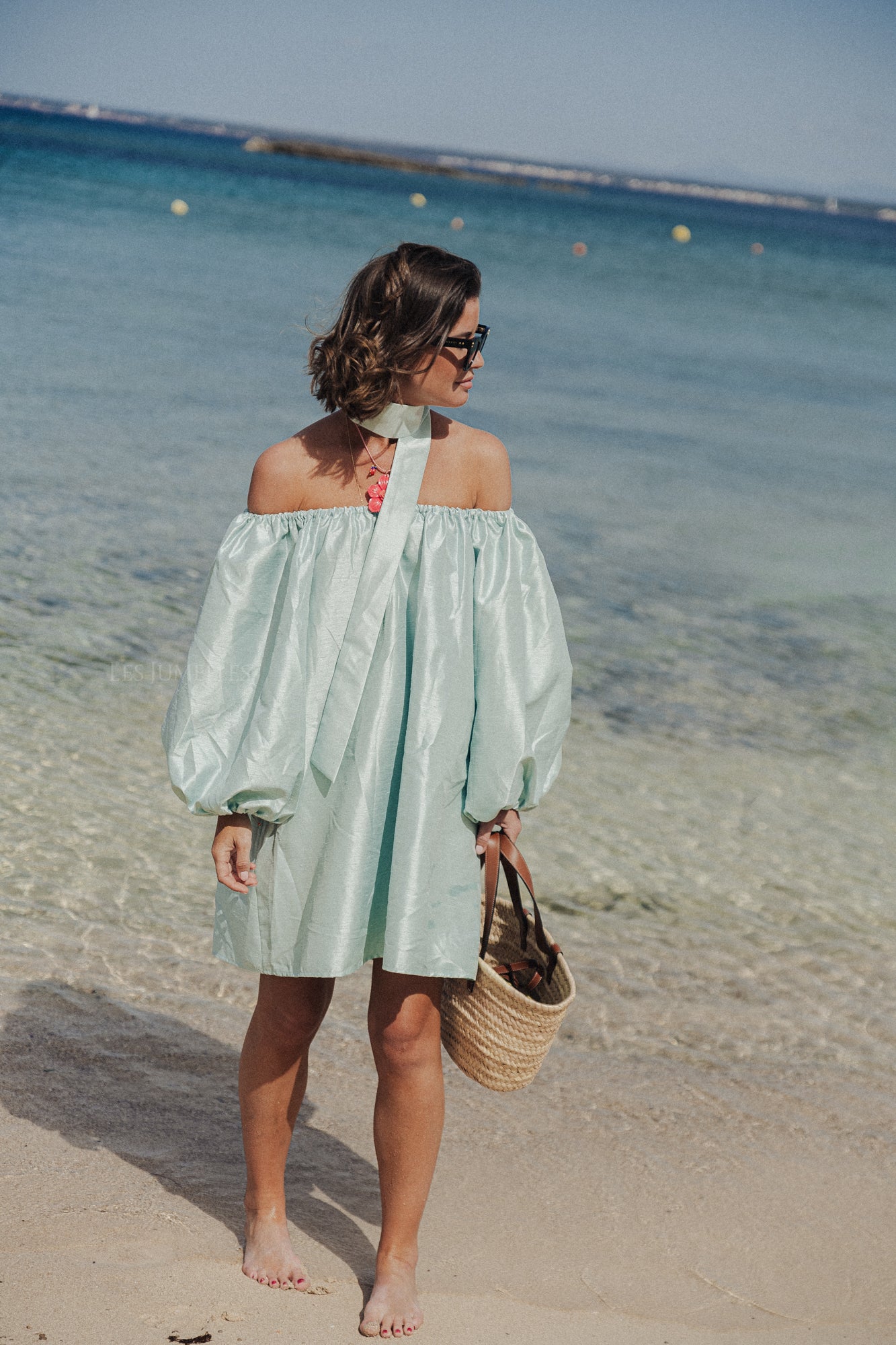 Ella Off-Shoulder Kleid in Pastellgrün