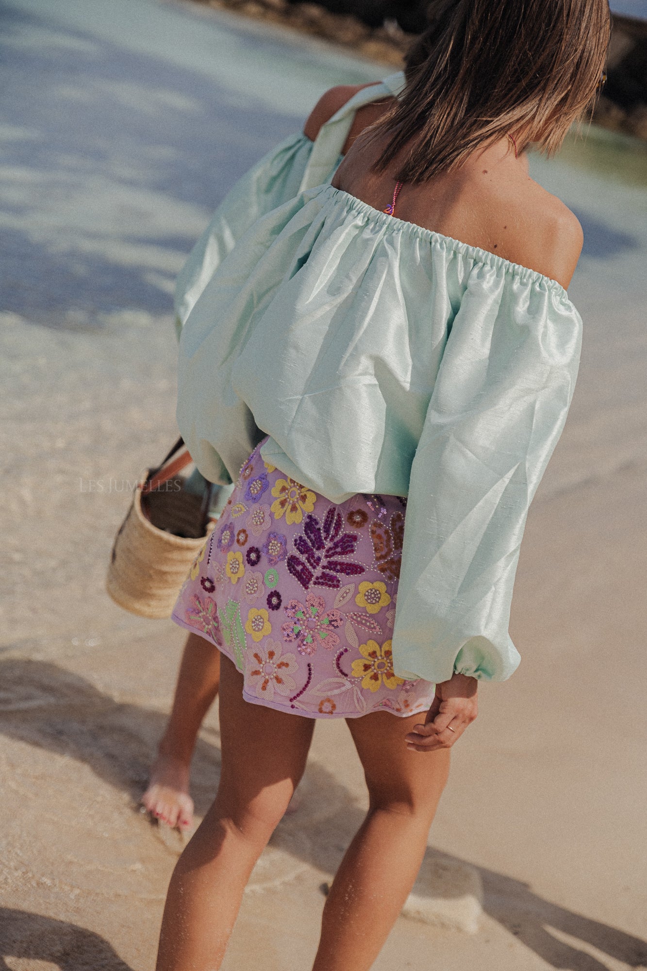 Ella Off-Shoulder-Bluse in Pastellgrün