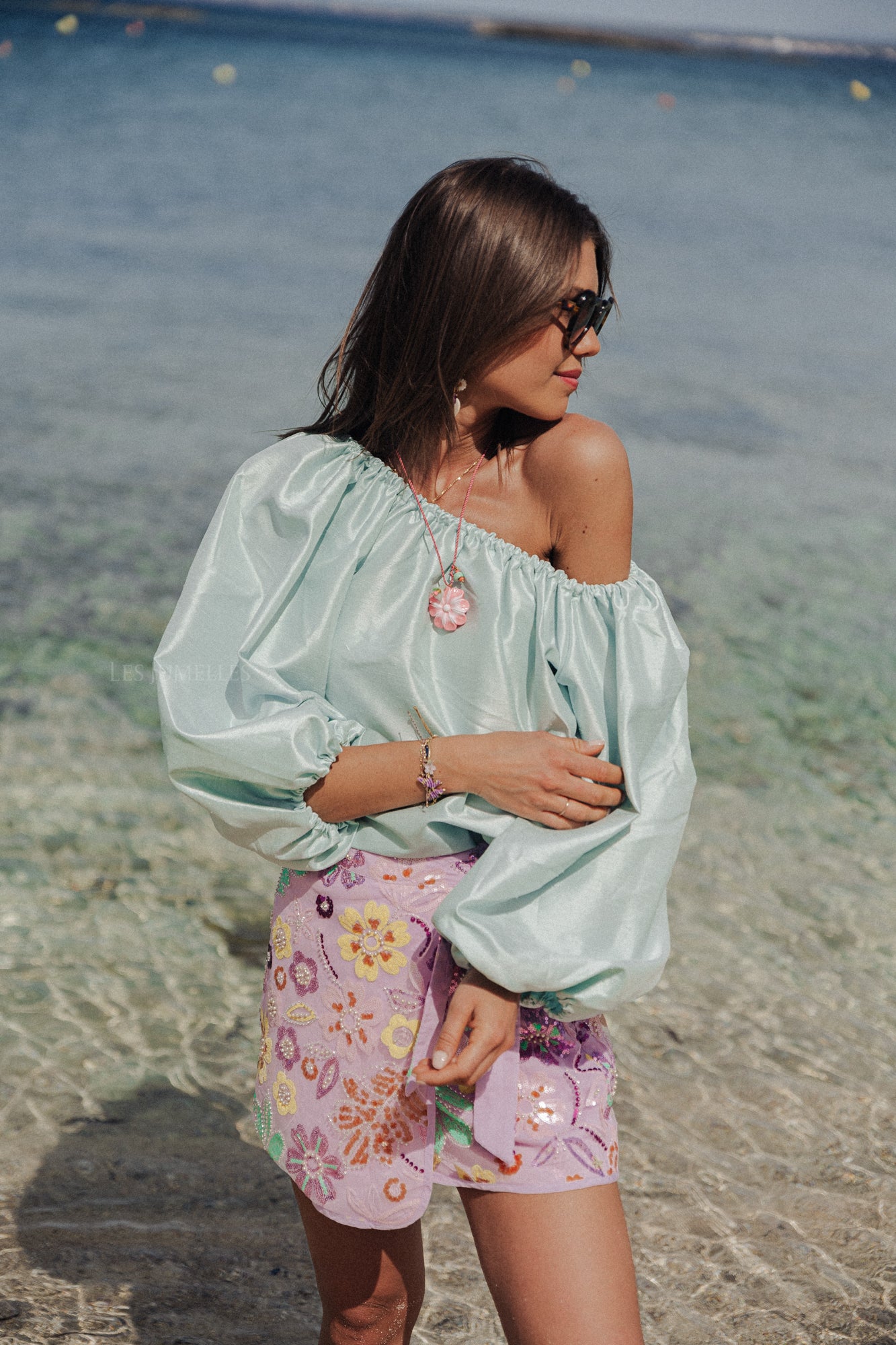 Ella Off-Shoulder-Bluse in Pastellgrün