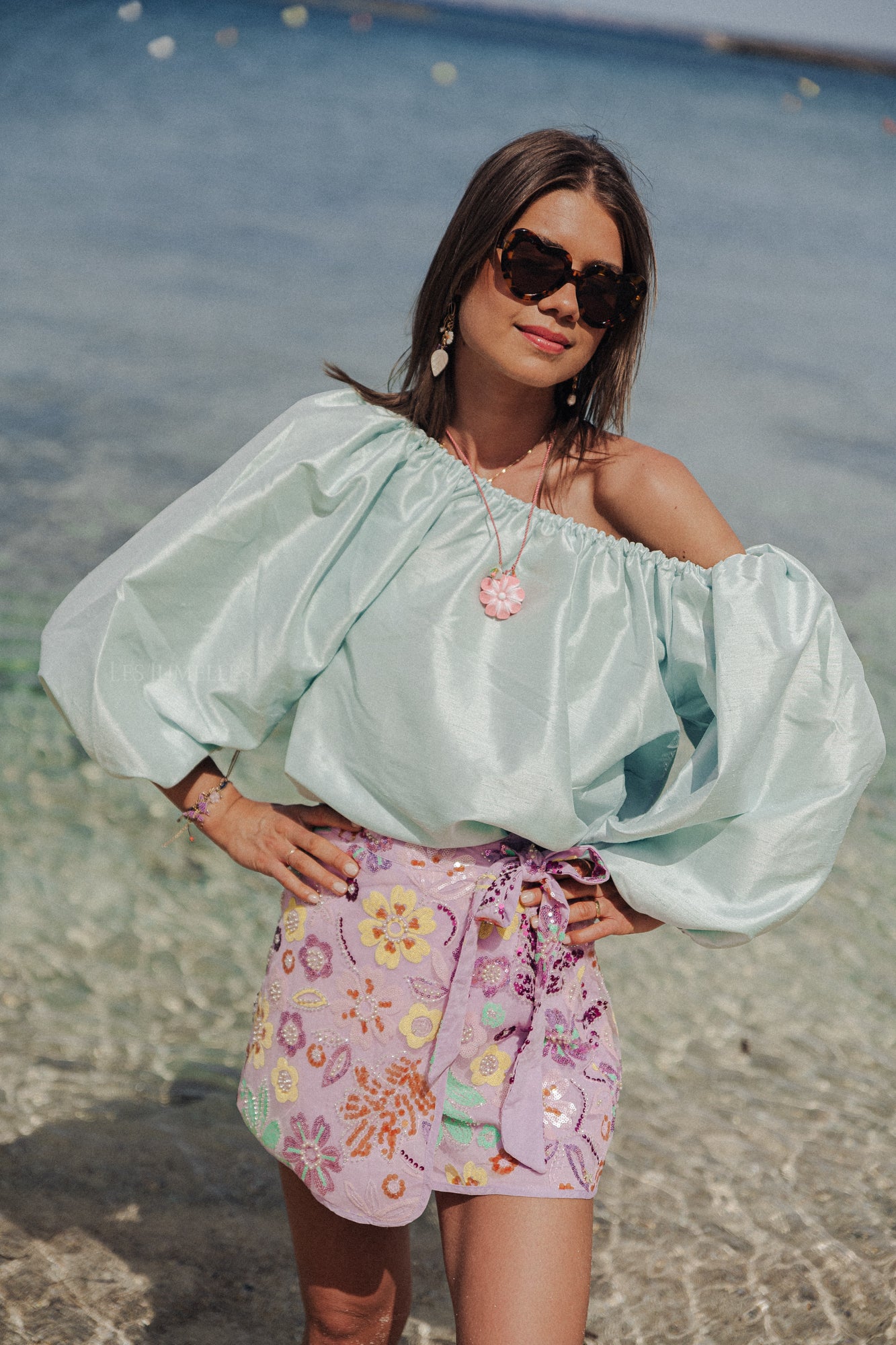 Ella Off-Shoulder-Bluse in Pastellgrün