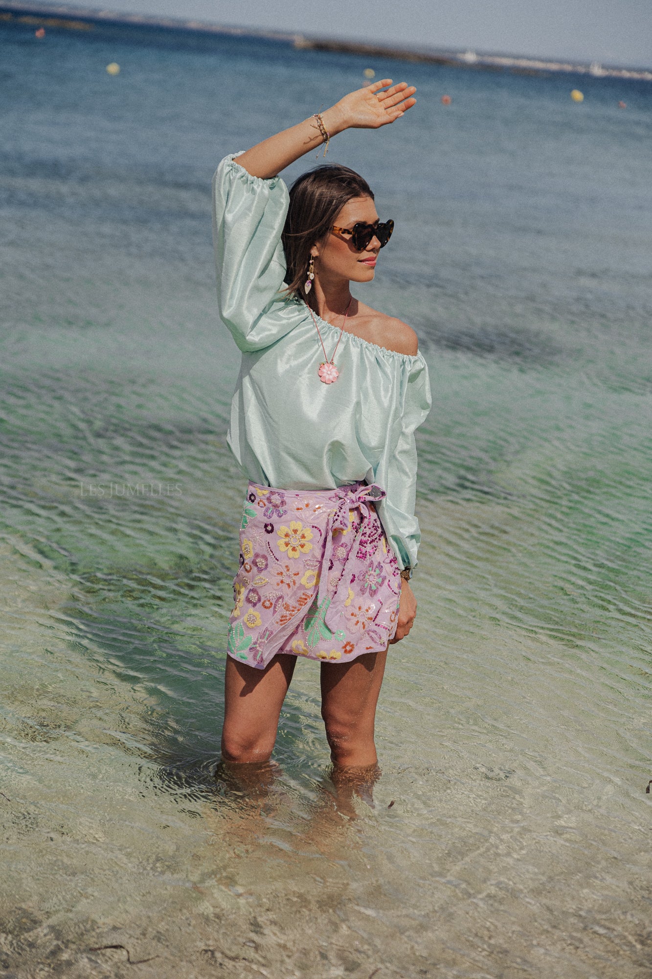 Ella Off-Shoulder-Bluse in Pastellgrün