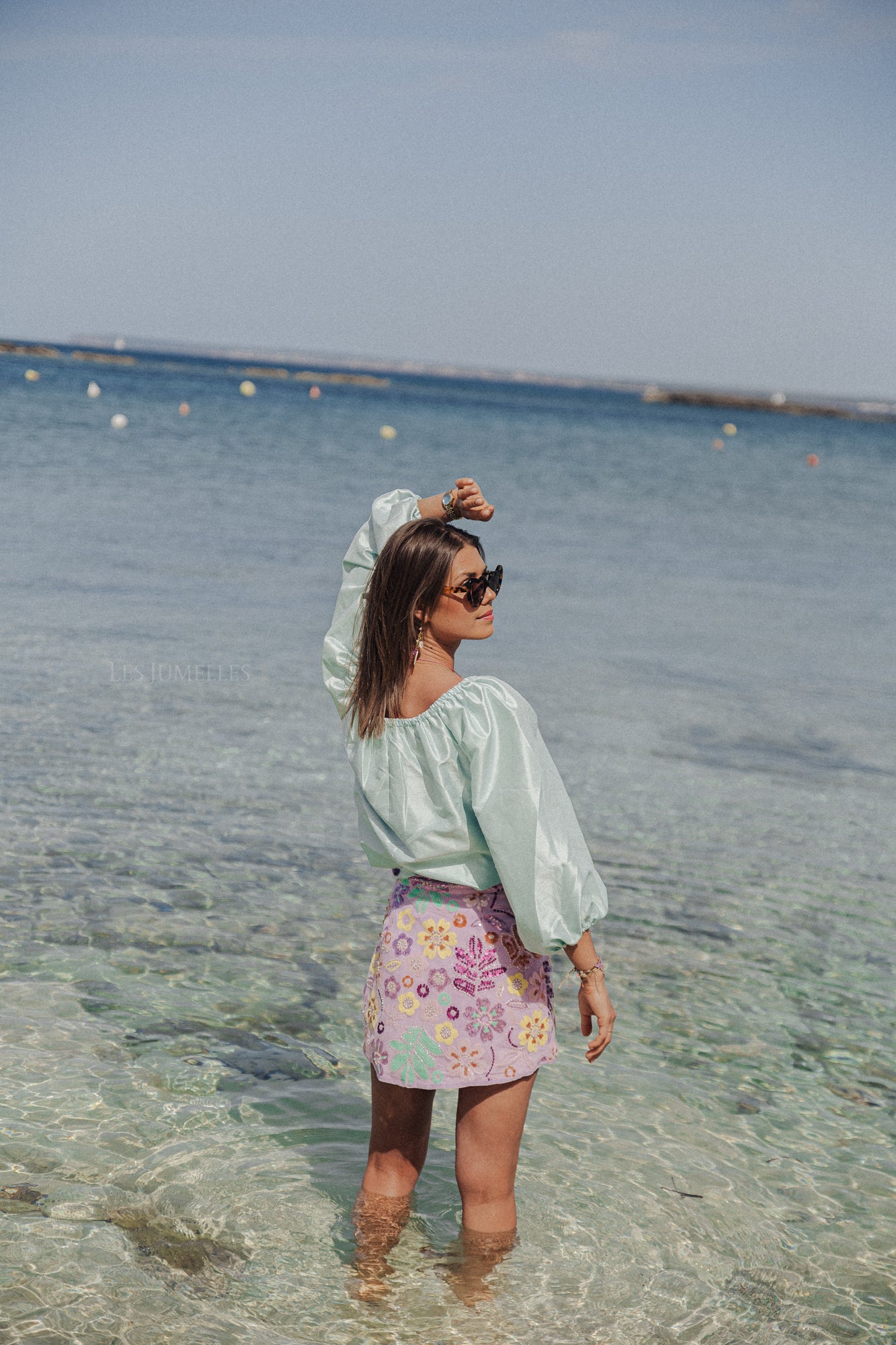 Ella Off-Shoulder-Bluse in Pastellgrün