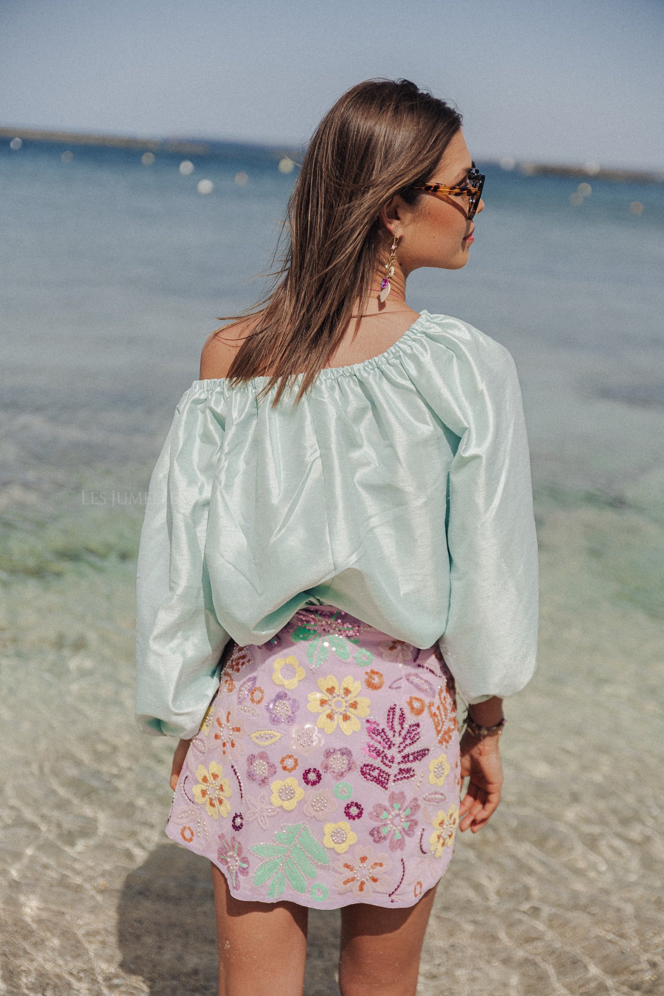 Ella Off-Shoulder-Bluse in Pastellgrün