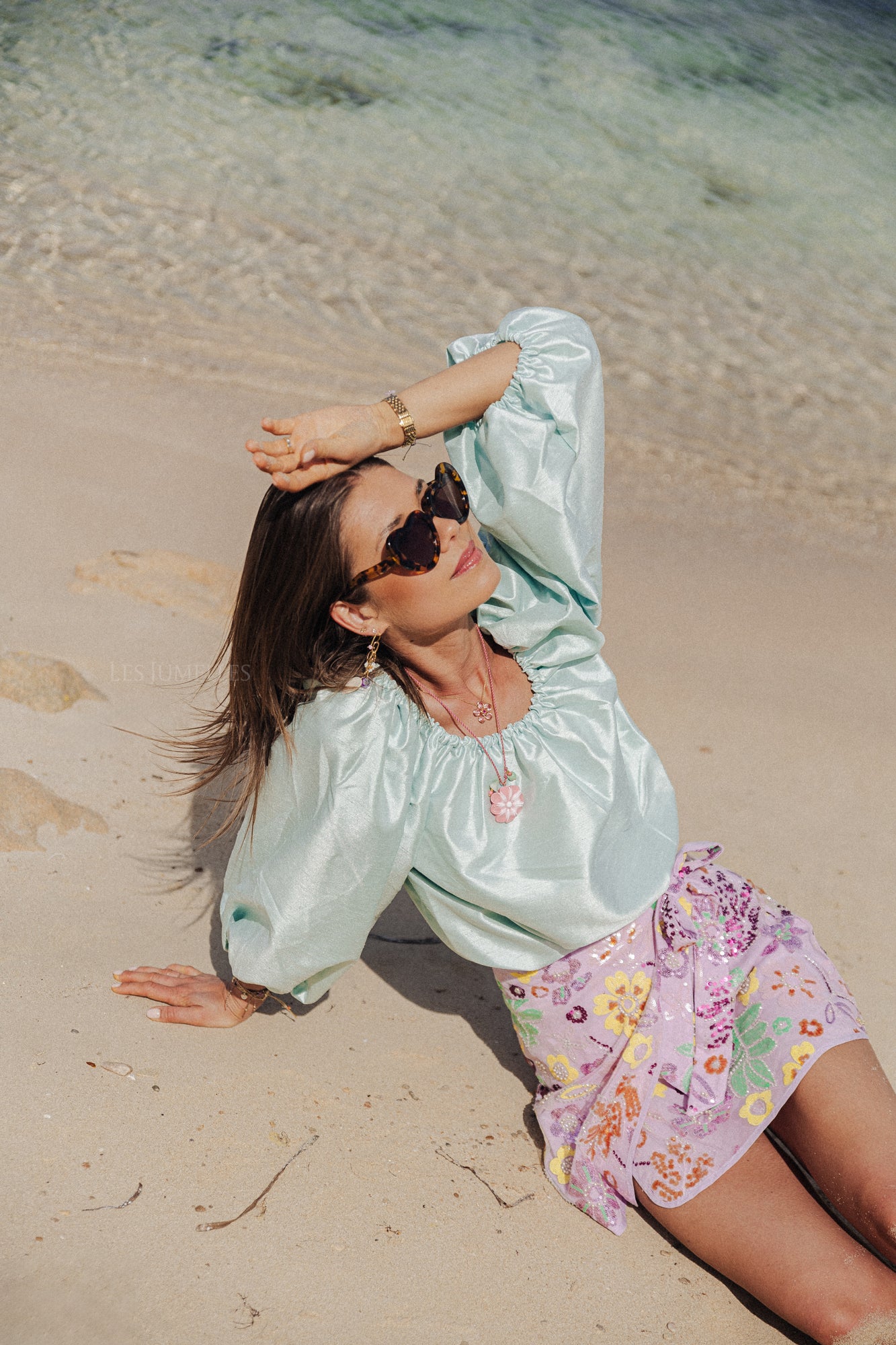 Ella Off-Shoulder-Bluse in Pastellgrün