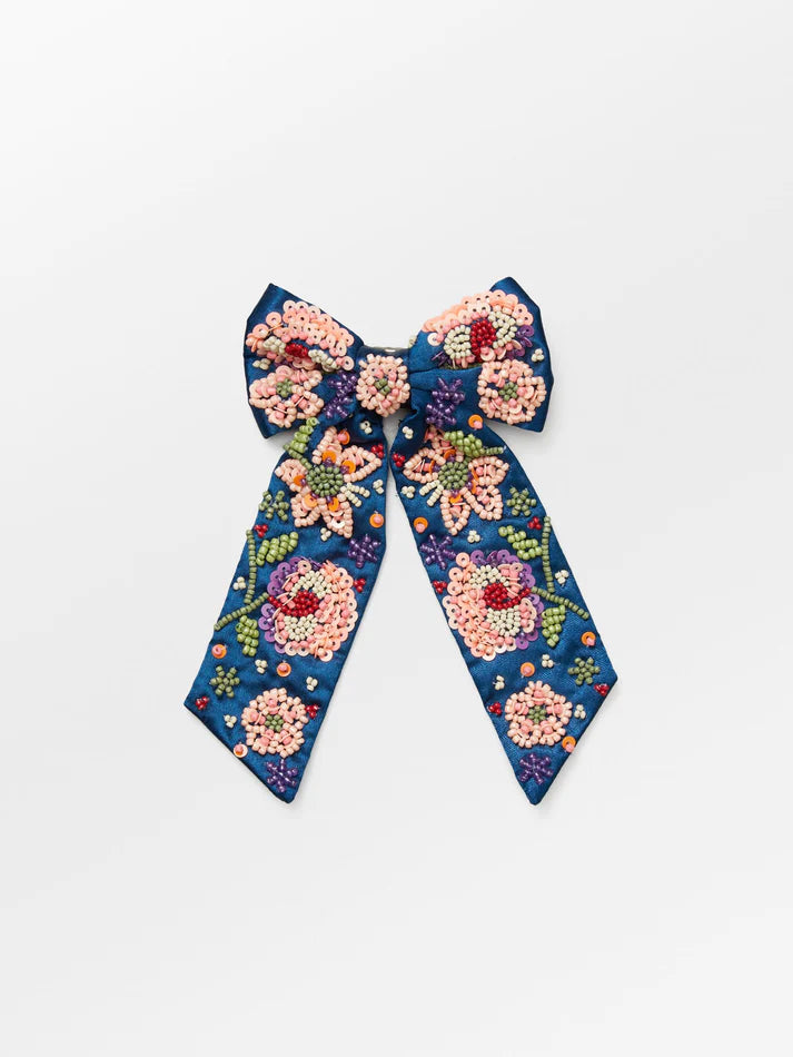 Yvette beaded bow clip legion blue