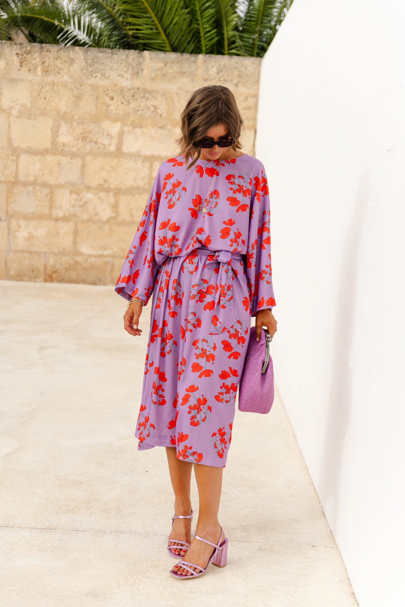 Viola lange jurk met print lila