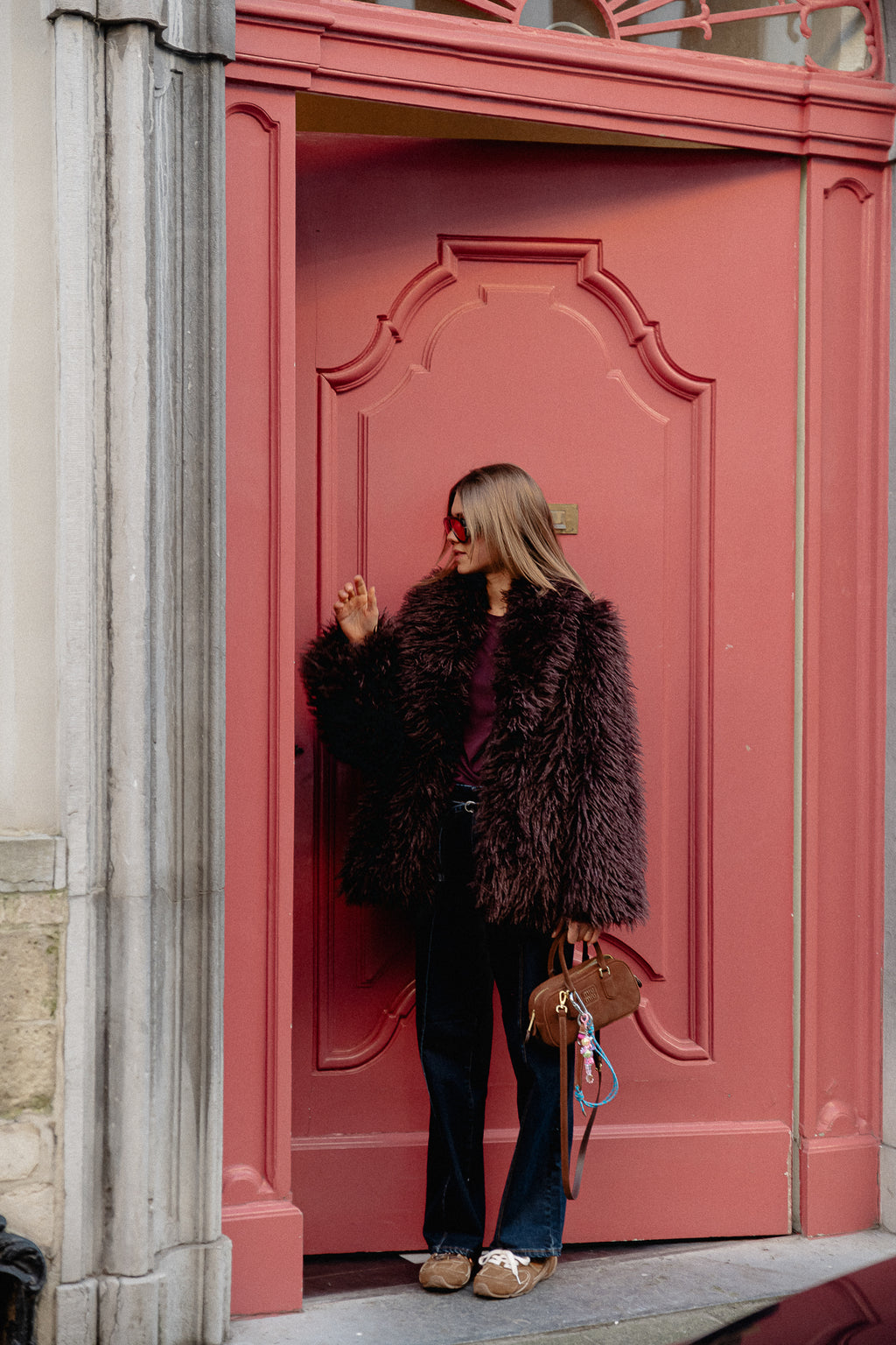 Manteau Cameron en faux shearling chocolat